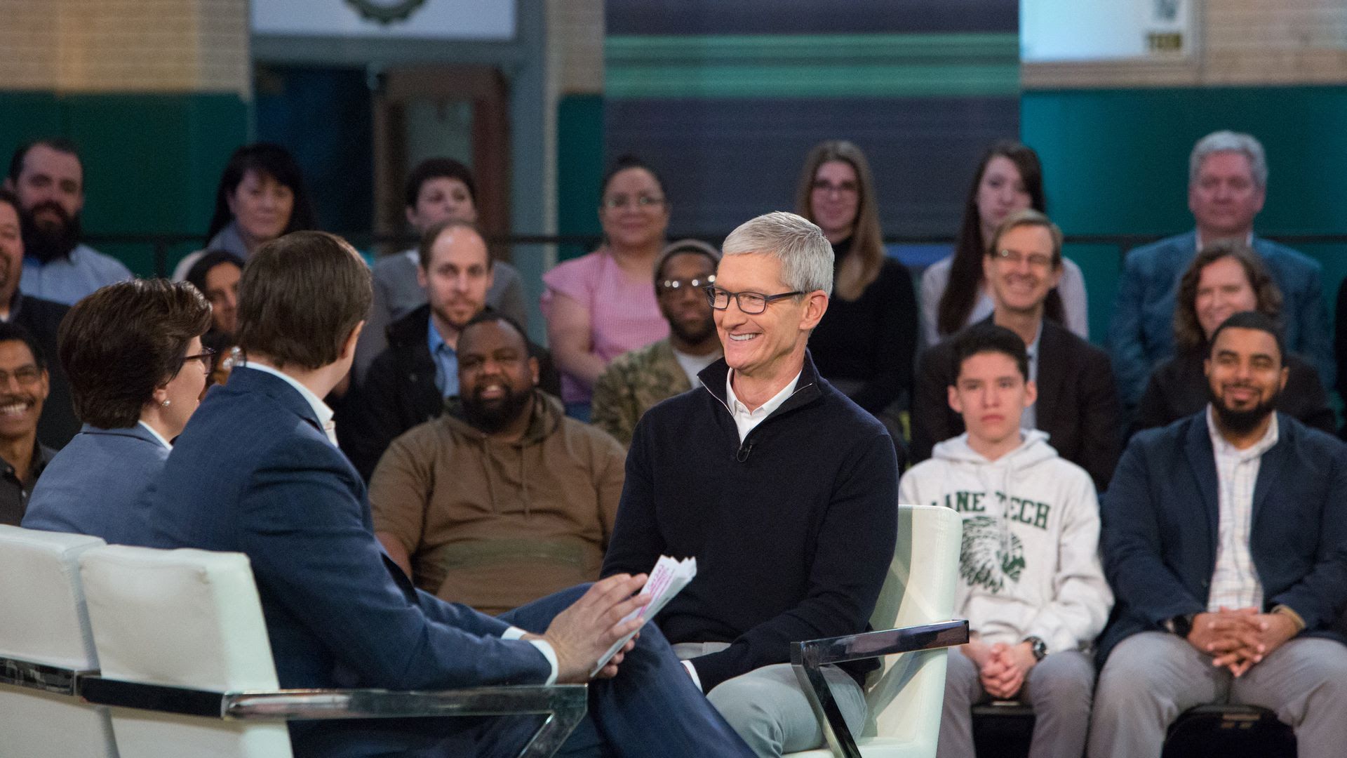 Tim Cook talking with Kara Swisher and Chris Hayes