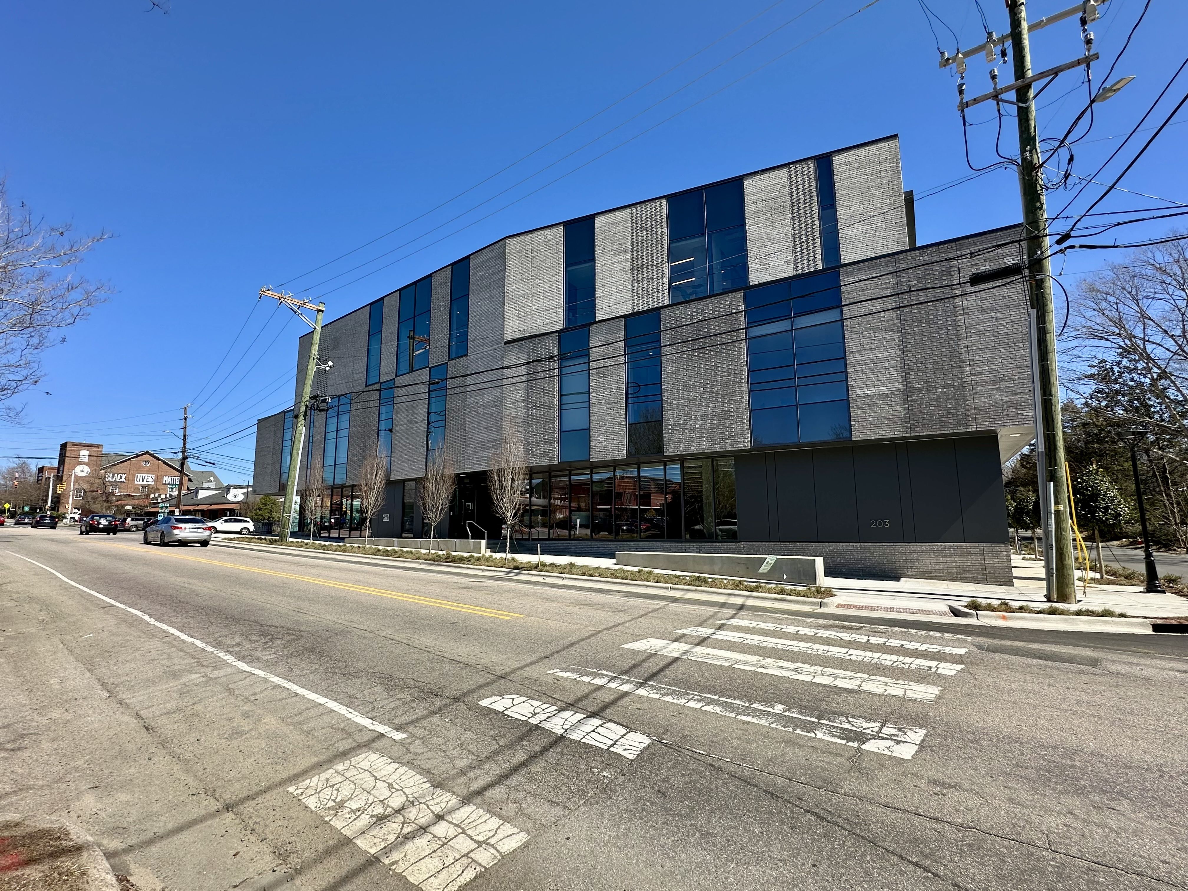 The Greensboro Road facing side of the library