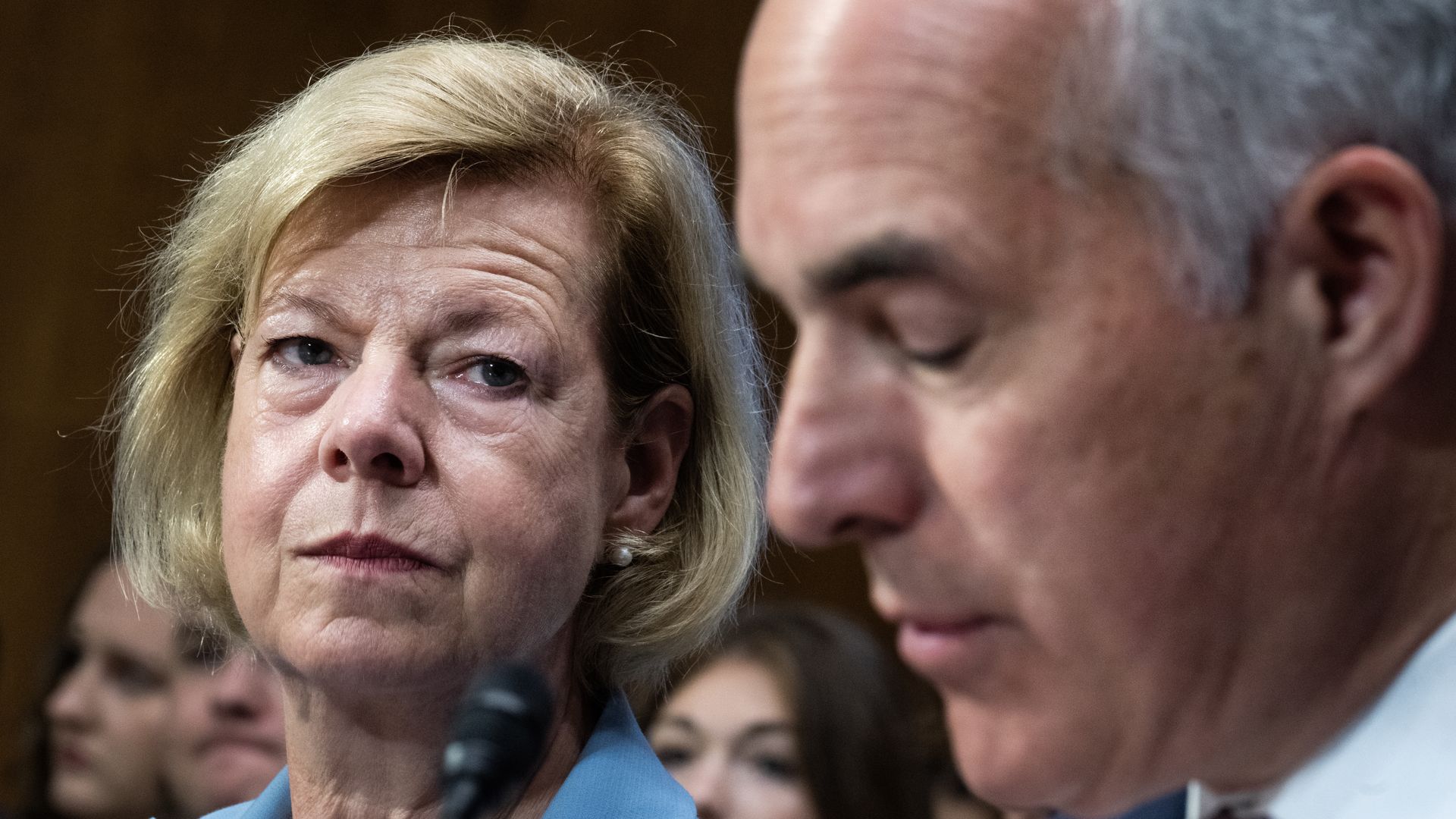 Sens. Tammy Baldwin, D-Wis., and Bob Casey, D-Pa., introduce judicial nominees during a Senate Judiciary Committee confirmation hearing 