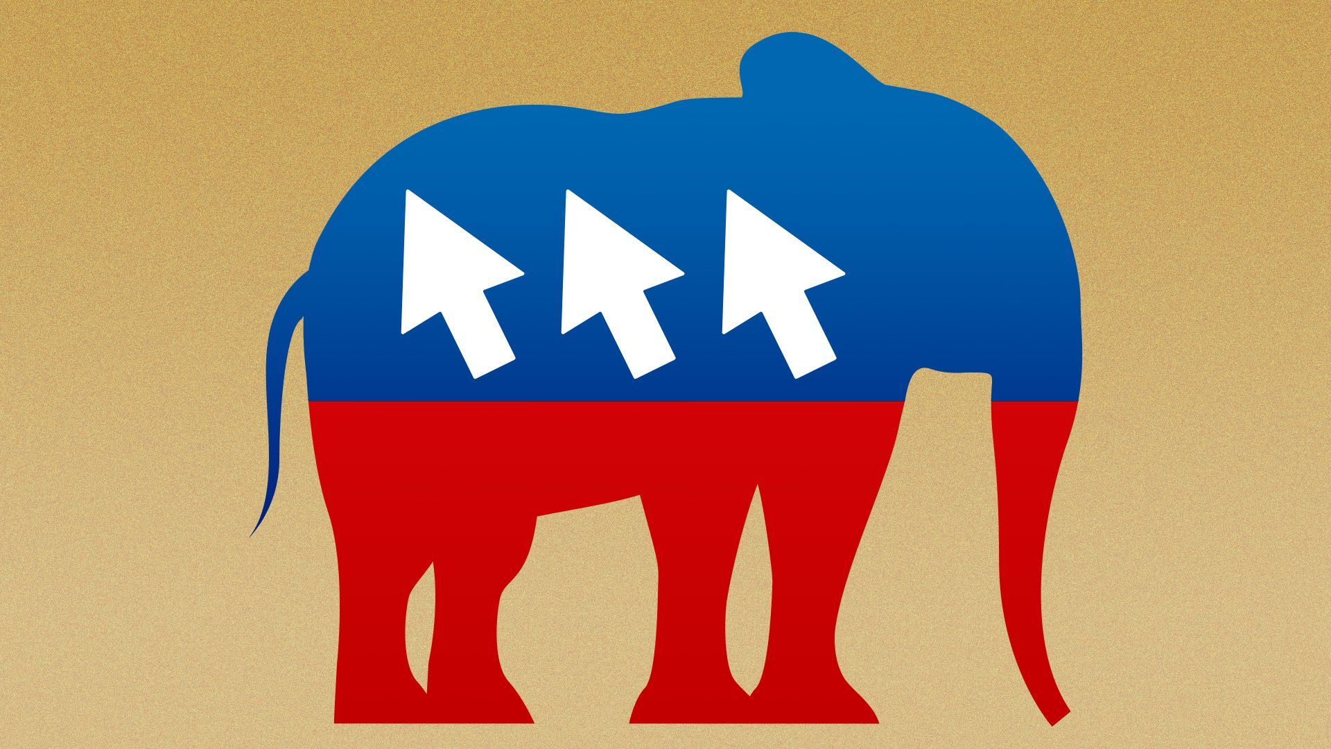 Illustration of the Republican elephant icon with cursor arrows in place of stars