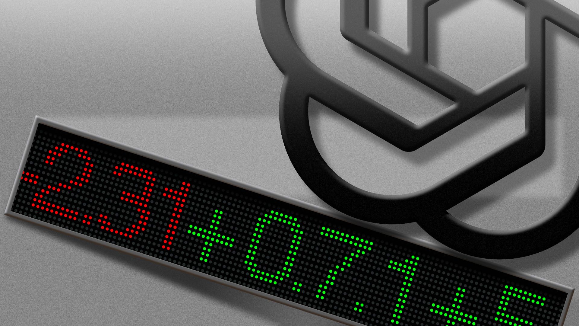 Illustration of a stock ticker being knocked down by the OpenAI logo