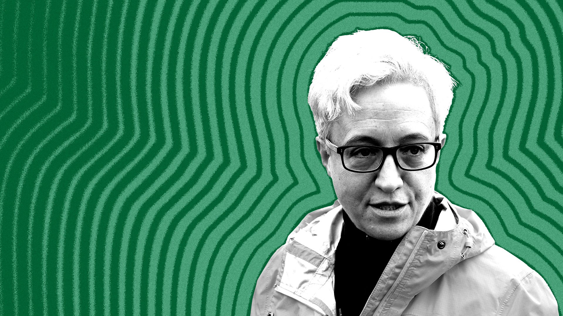 Photo illustration of Oregon Governor Tina Kotek with lines radiating from her. 