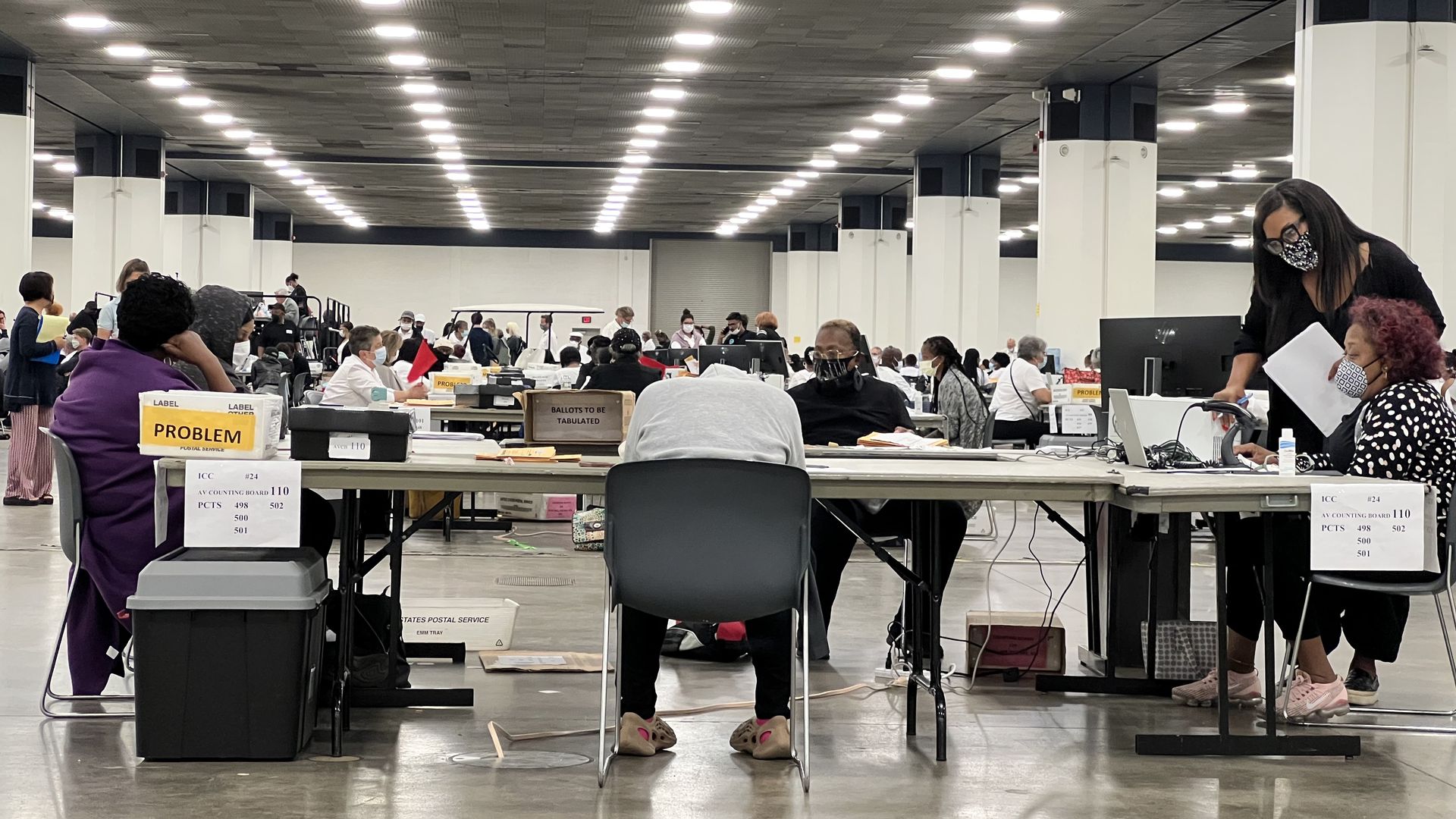 Election workers at Detroit's Huntington Place