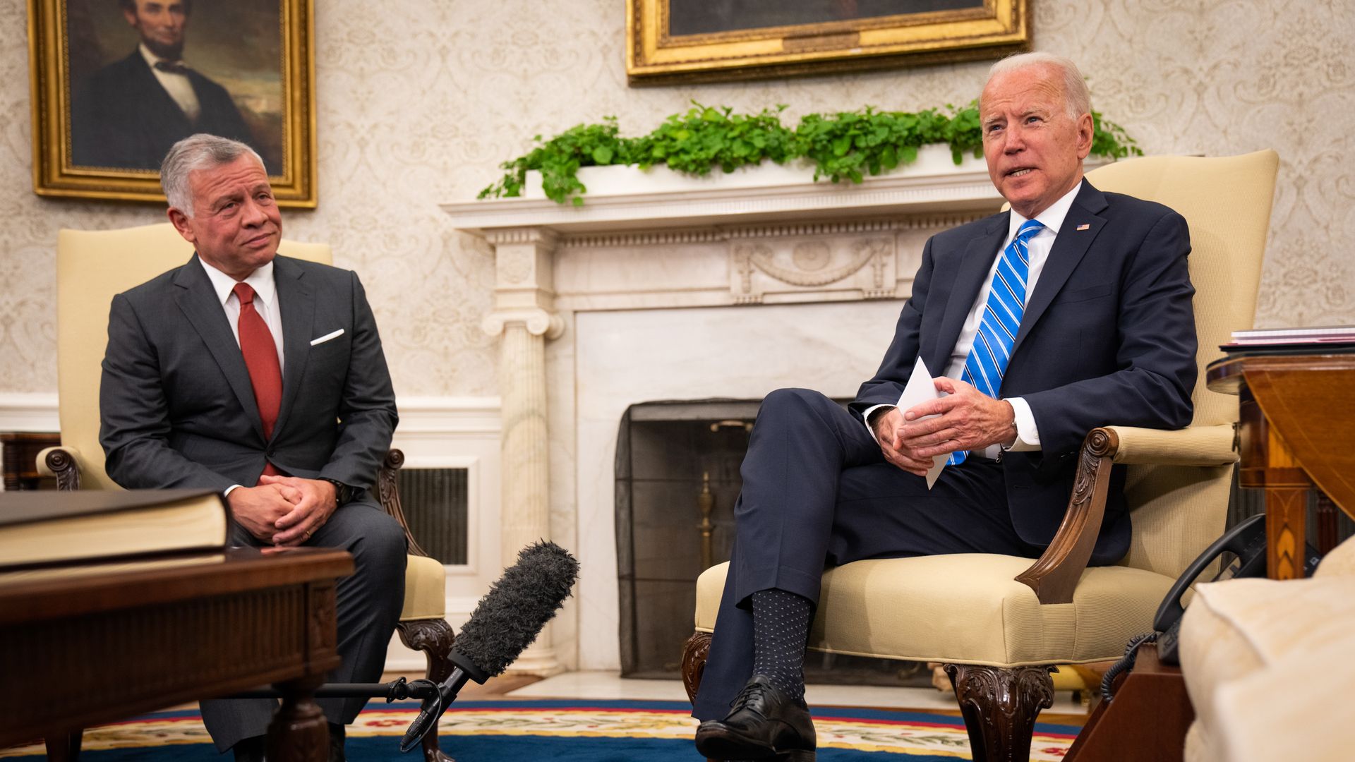 U.S. President Joe Biden and King Abdullah II of Jordan meet in the Oval Office of the White House in Washington, D.C., U.S., on Monday, July 19, 2021.