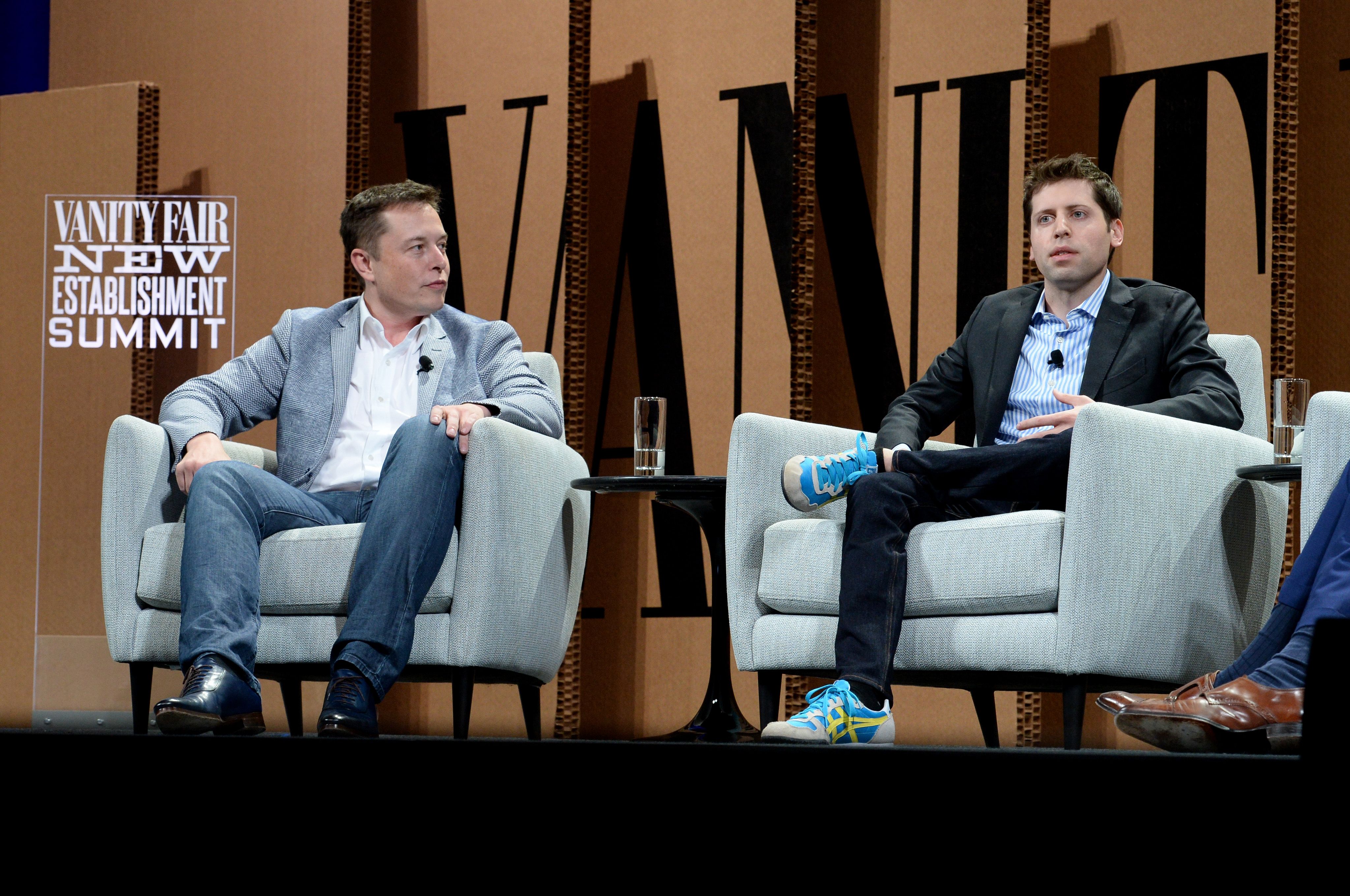  Tesla Motors CEO and Product Architect Elon Musk and Y Combinator President Sam Altman speak onstage during "What Will They Think of Next? Talking About Innovation" at the Vanity Fair New Establishment Summit at Yerba Buena Center for the Arts on October 6, 2015 in San Francisco, California. (Photo