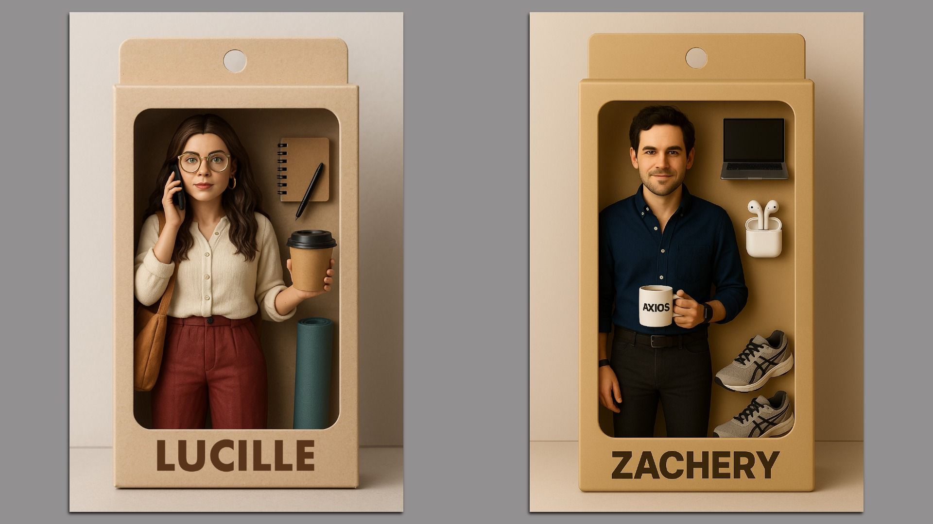 Chat GPT-generated action figures of Zach and Lucille
