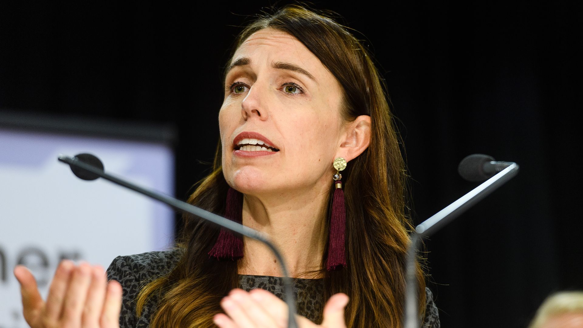 Jacinda Ardern, New Zealand's prime minister, during a news conference in Wellington, New Zealand, on Tuesday, April 6