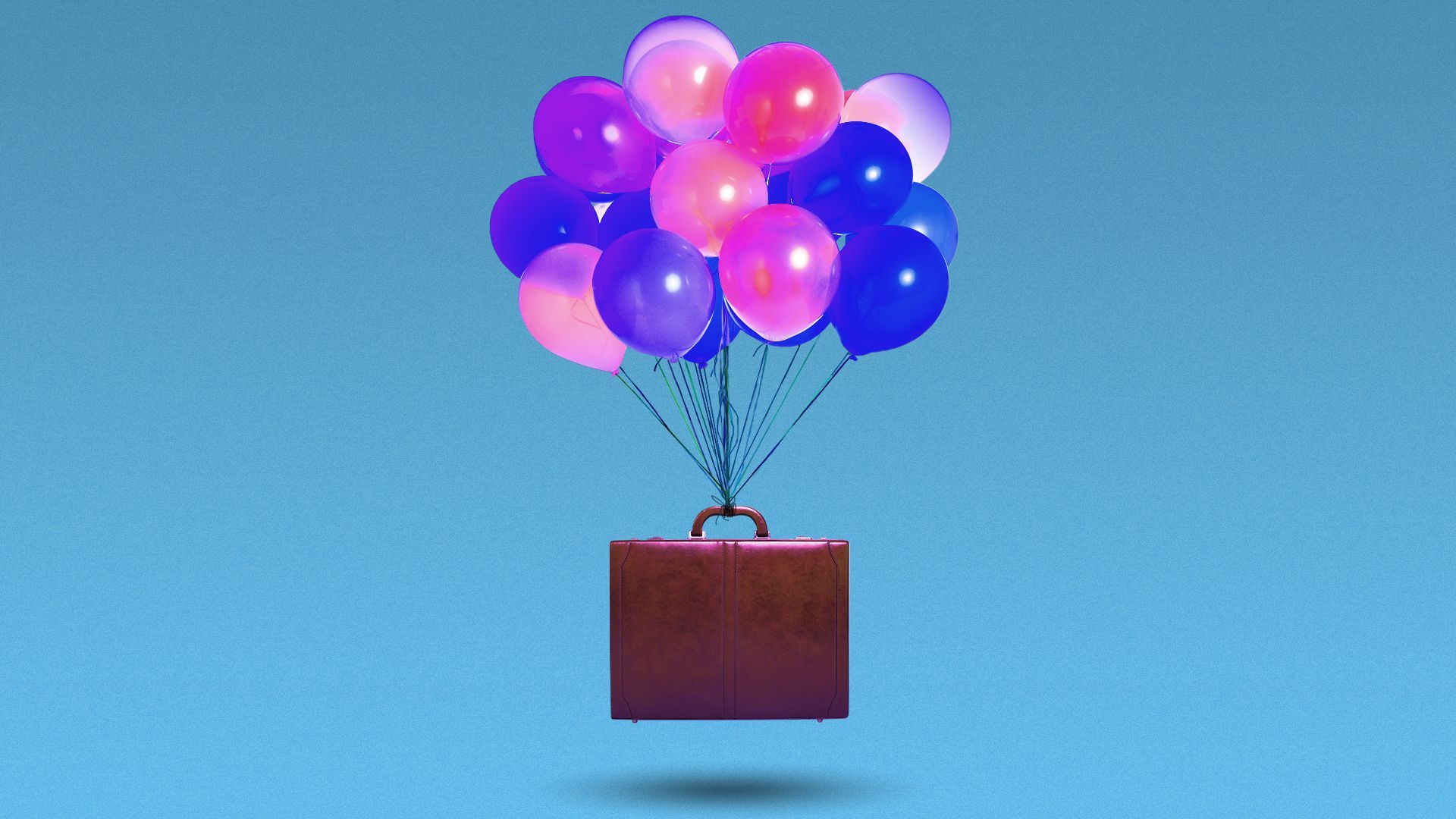 Illustration of a briefcase being lifted from the ground by balloons