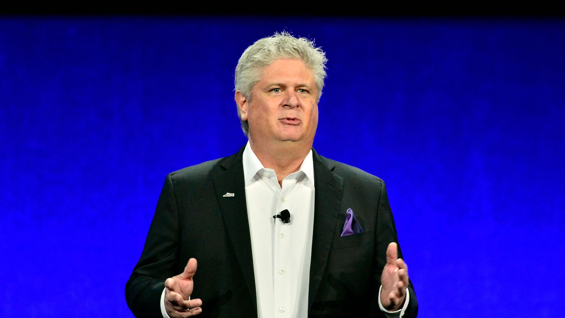 NATO CEO Michael O'Leary speaks on stage during Cinemacon in Las Vegas.