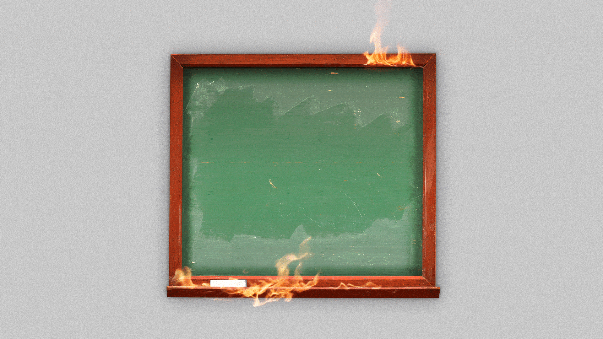 Illustration of a burning chalkboard. 