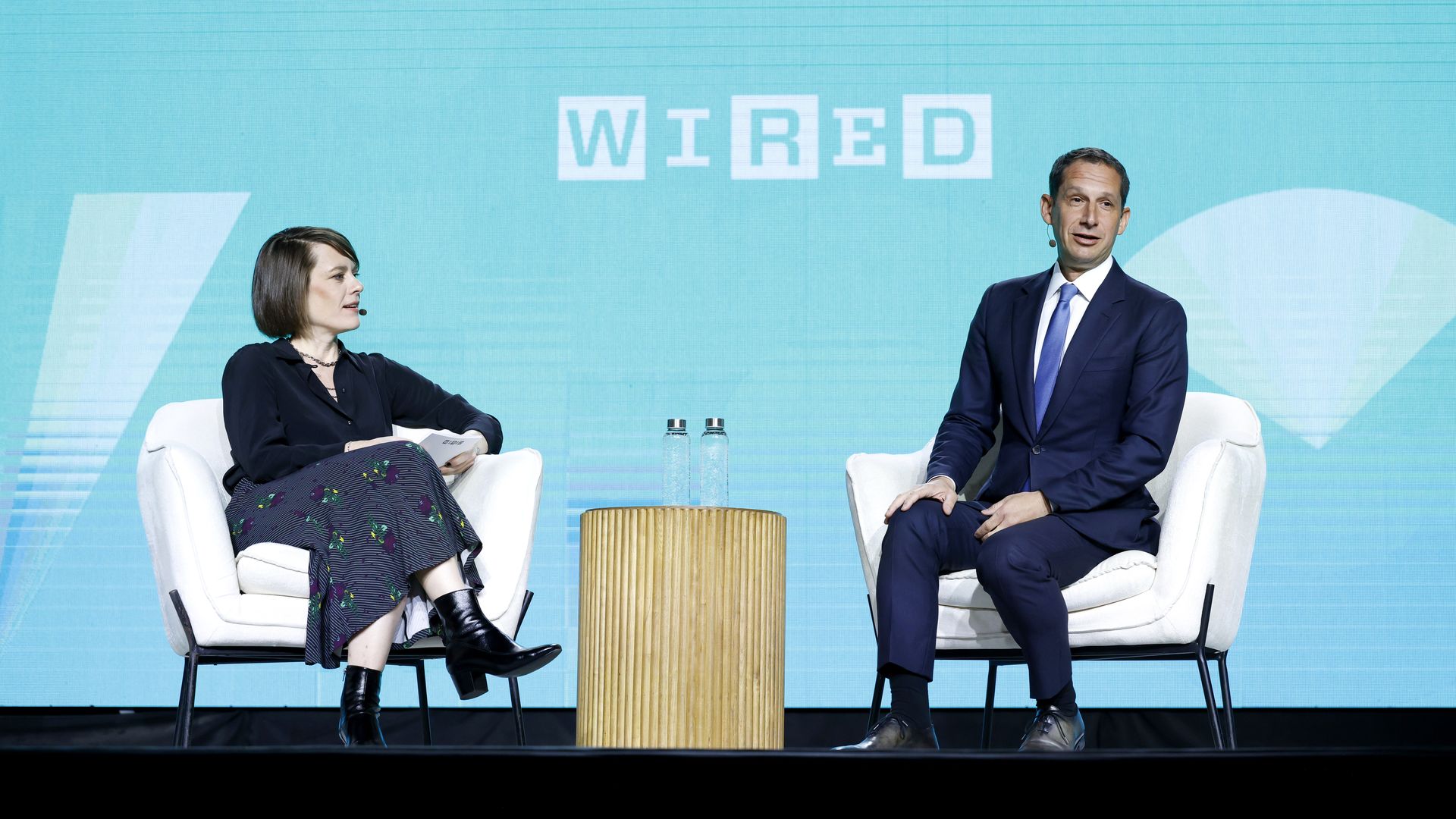 Wired global editorial director Katie Drummond and San Francisco Mayer Daniel Lurie on stage in San Francisco on Dec 4, 2025. Photo: Kimberly White/Getty Images for Wired
