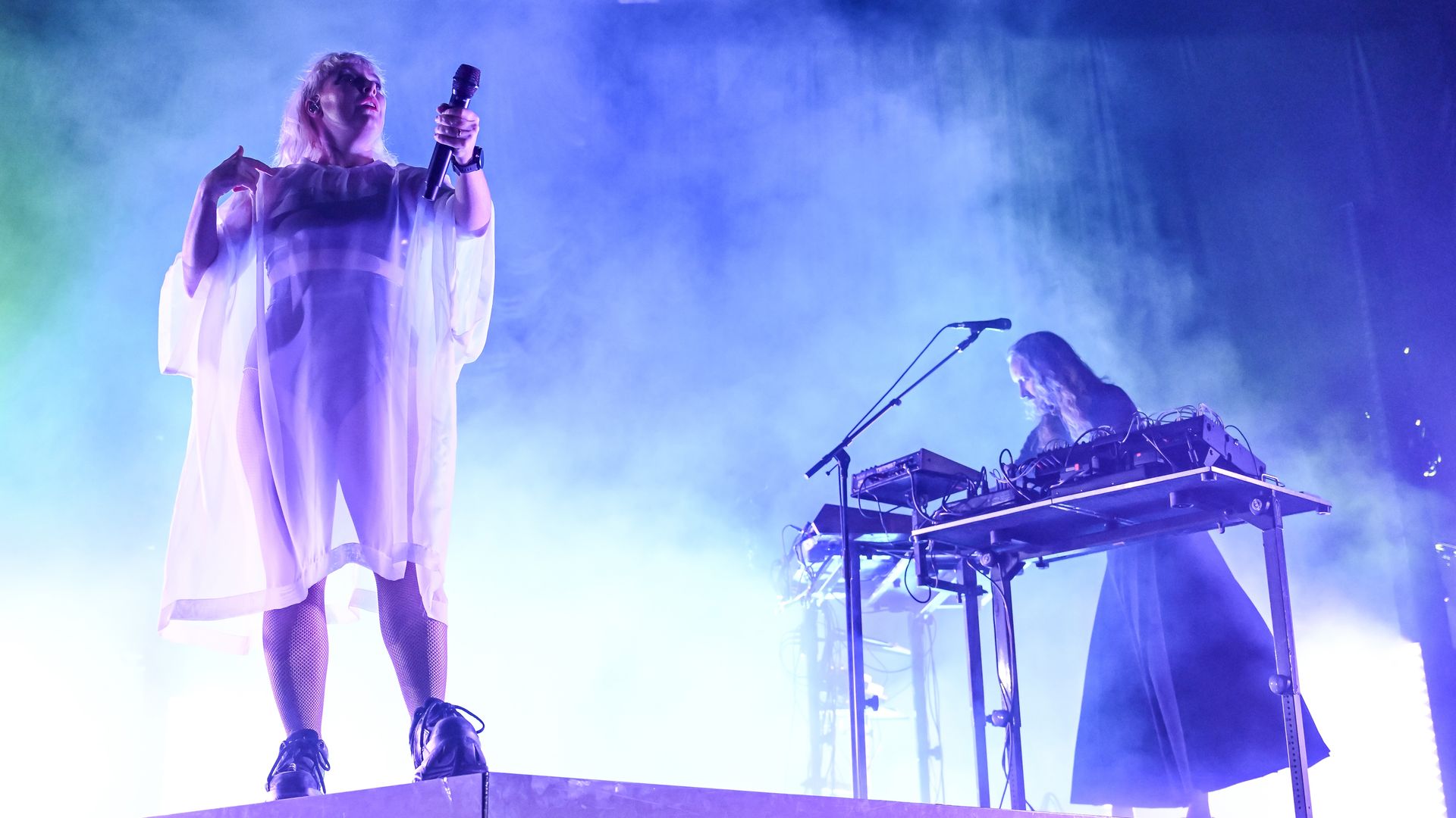 BERKELEY, CALIFORNIA - AUGUST 30: (L-R) Amelia Meath and Nick Sanborn of Sylvan Esso perform at The Greek Theatre on August 30, 2023 in Berkeley, California. (Photo by Steve Jennings/Getty Images)