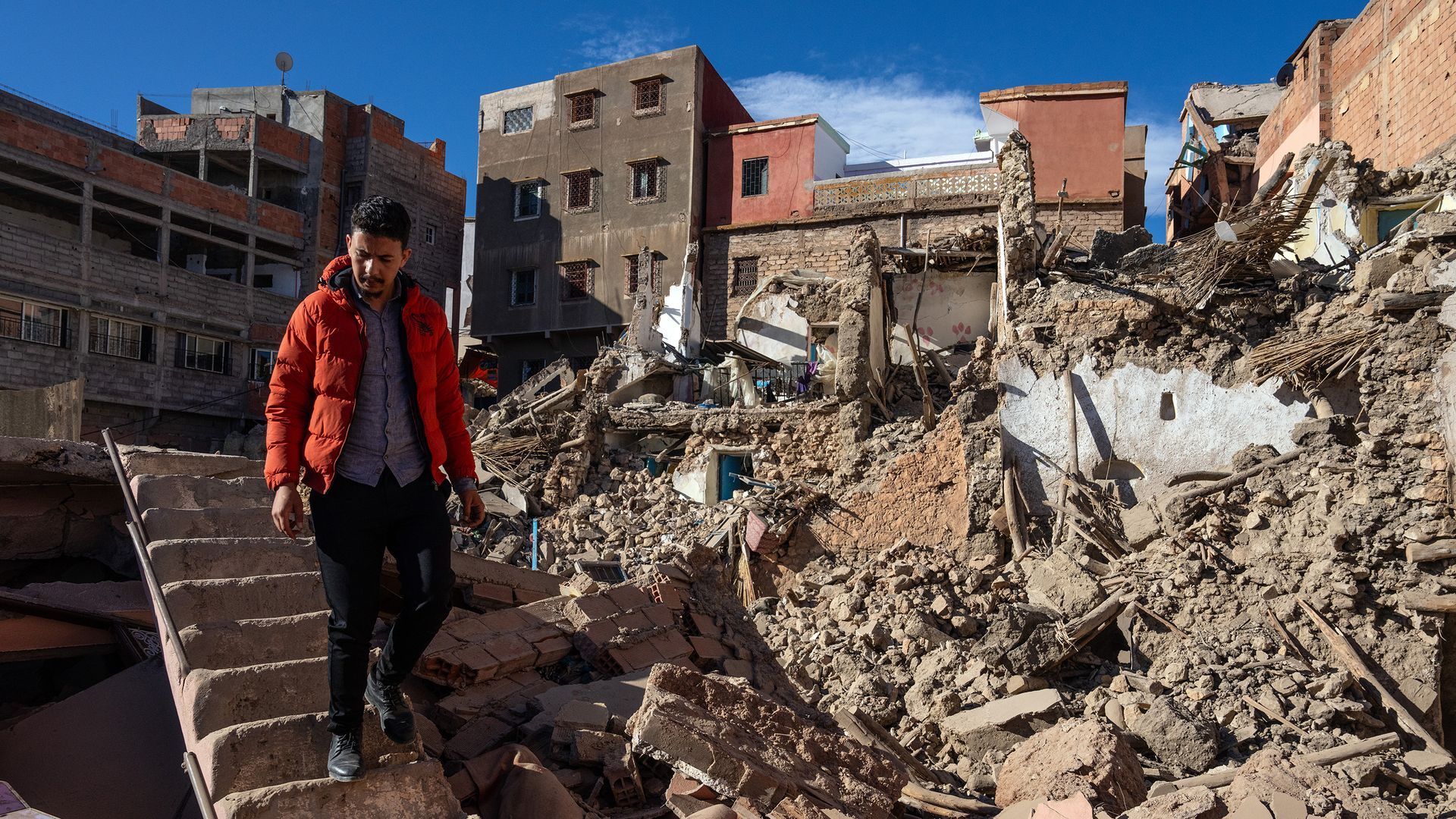 A man looks over the remains of his family home that was destroyed by Friday's earthquake in Moulay Brahim, Morocco. Photo: Carl Court/Getty Images