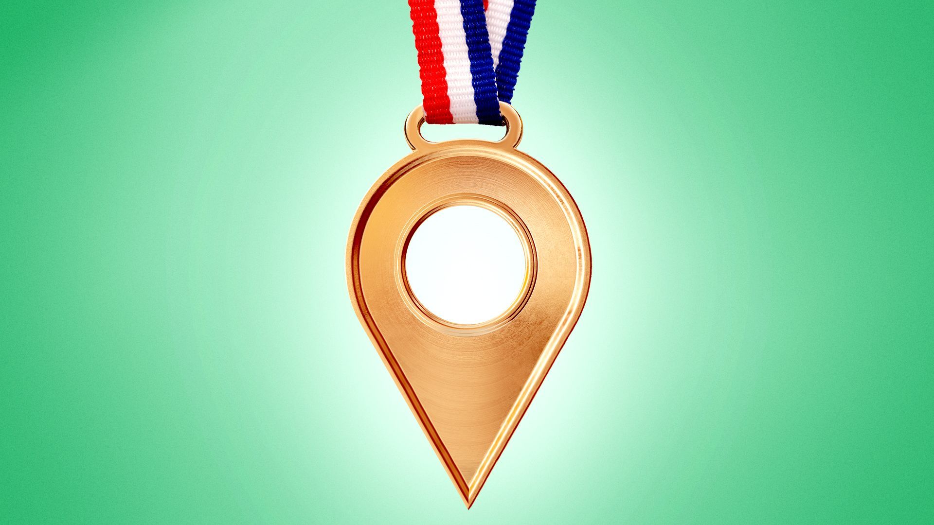 Illustration of a winner's medal shaped like a location pin.