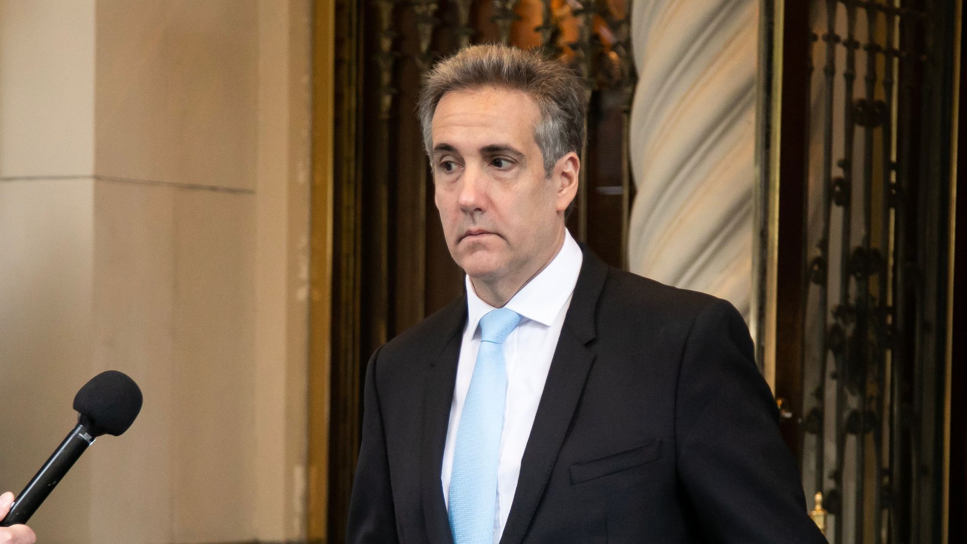 Michael Cohen, former personal lawyer to Donald Trump, leaves his apartment building on his way to Manhattan criminal court in New York, US, on Tuesday, May 14, 2024.