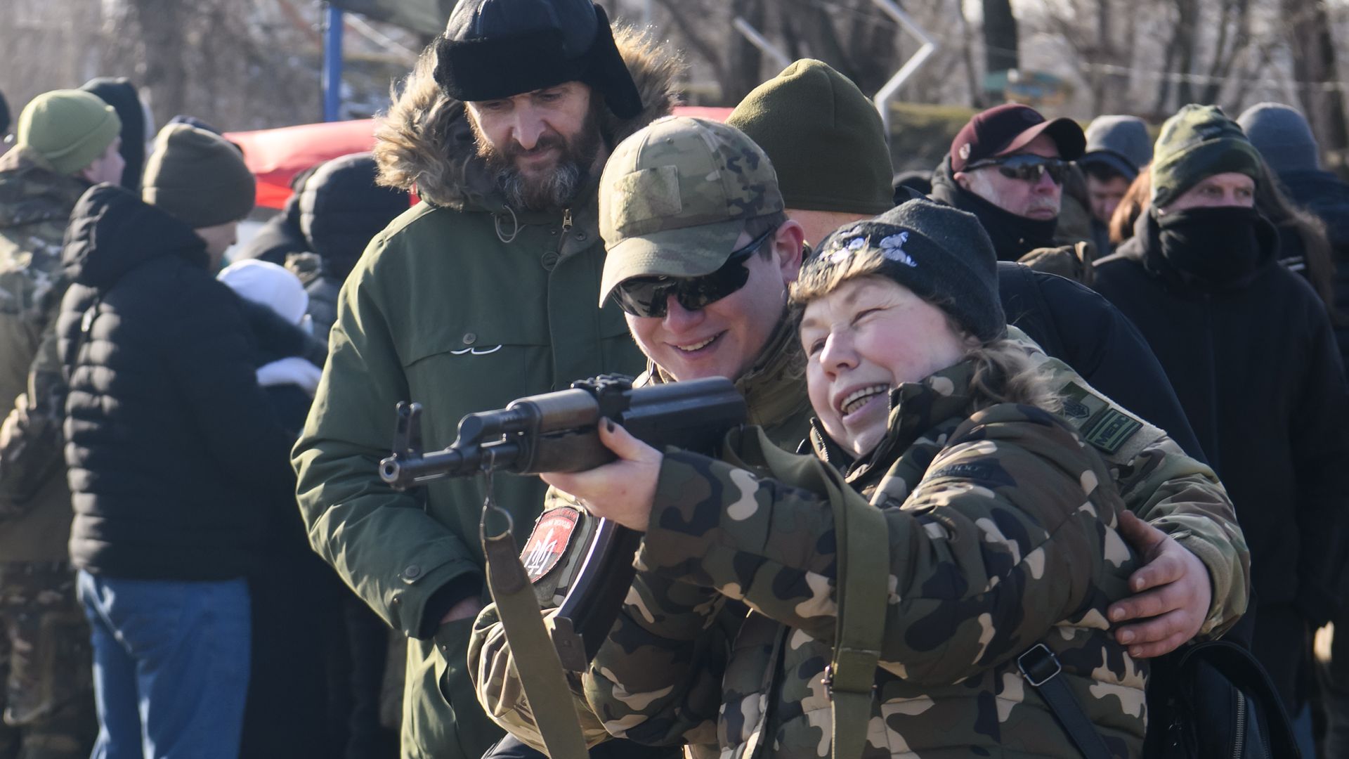 Citizens of Kyiv are seen training with guns in preparation for a possible Russian invasion.