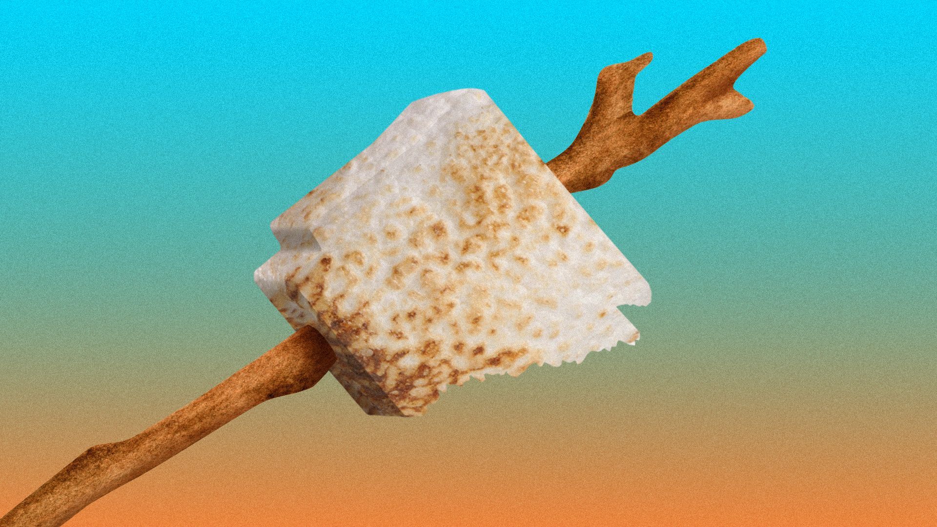 Illustration of an Arkansas-shaped marshmallow on a stick.