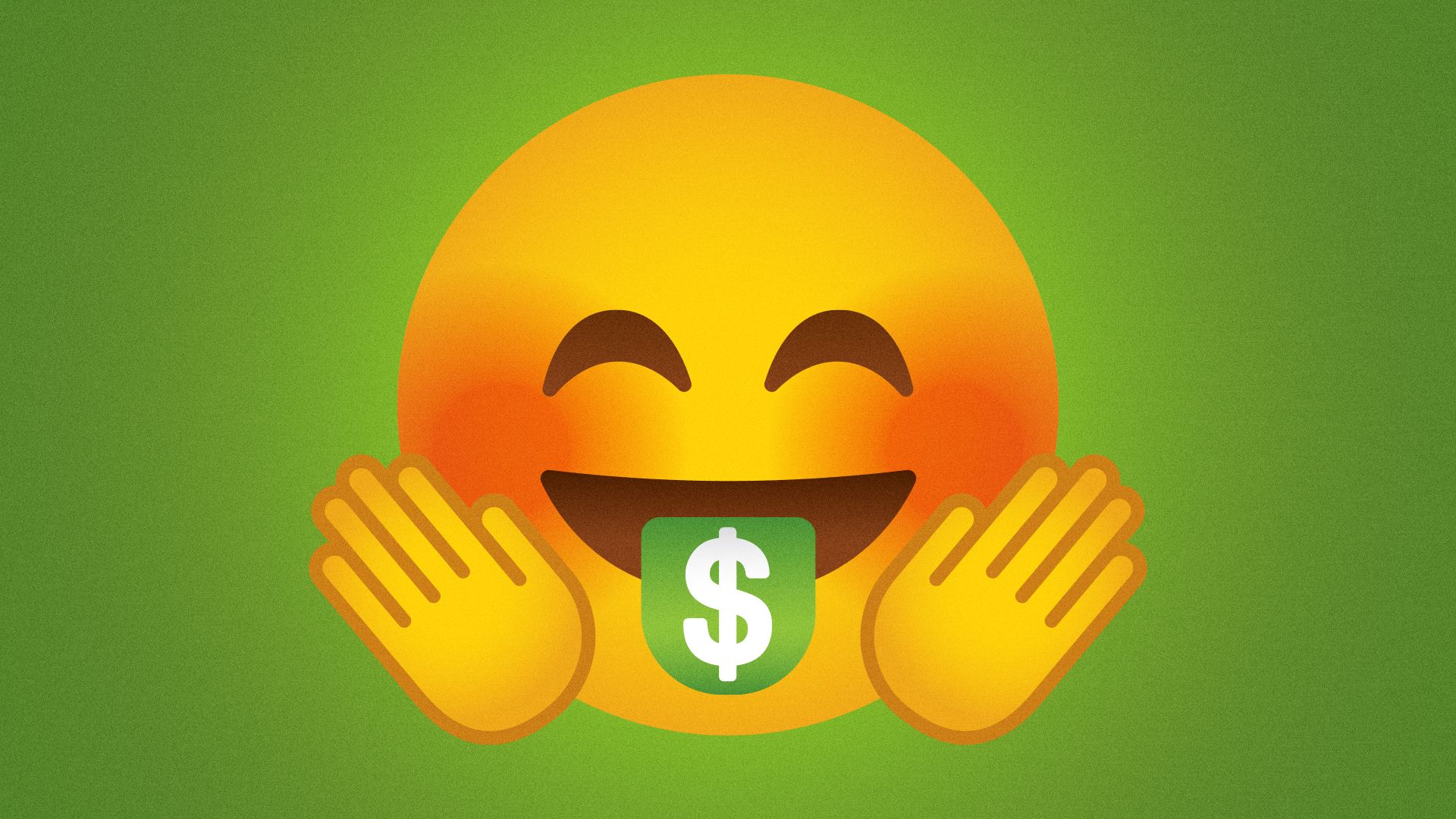 Illustration of a hugging face emoji with a money tongue.