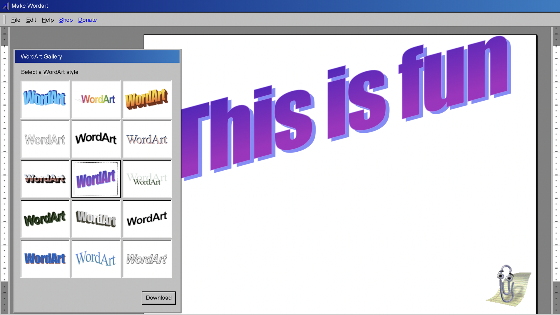 A web site simulates the WordArt from the 1990s versions of Microsoft Office.
