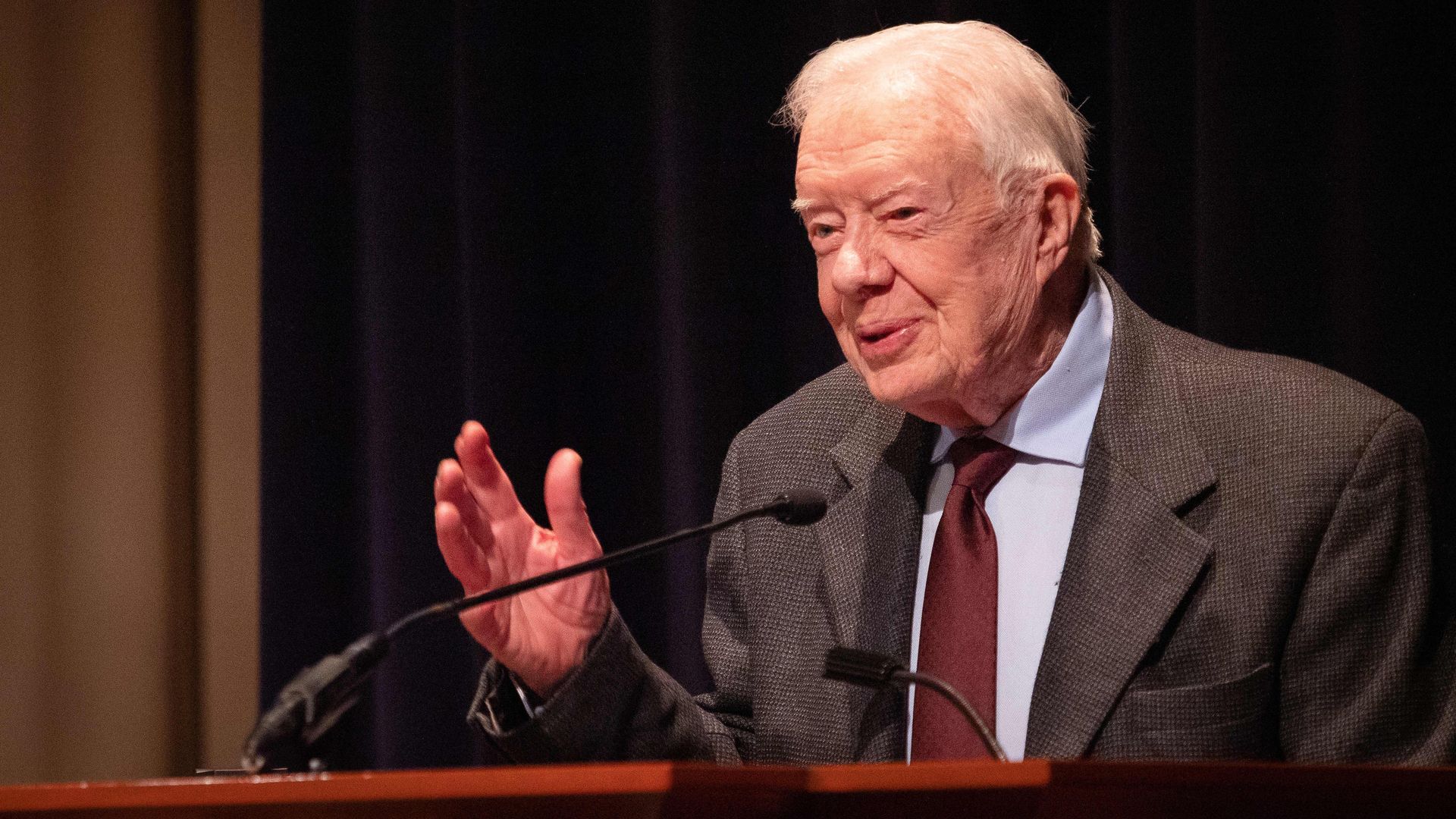 Former U.S. President Jimmy Carter speaksat the Carter Center on January 18, 2019 in Atlanta, the United States. 