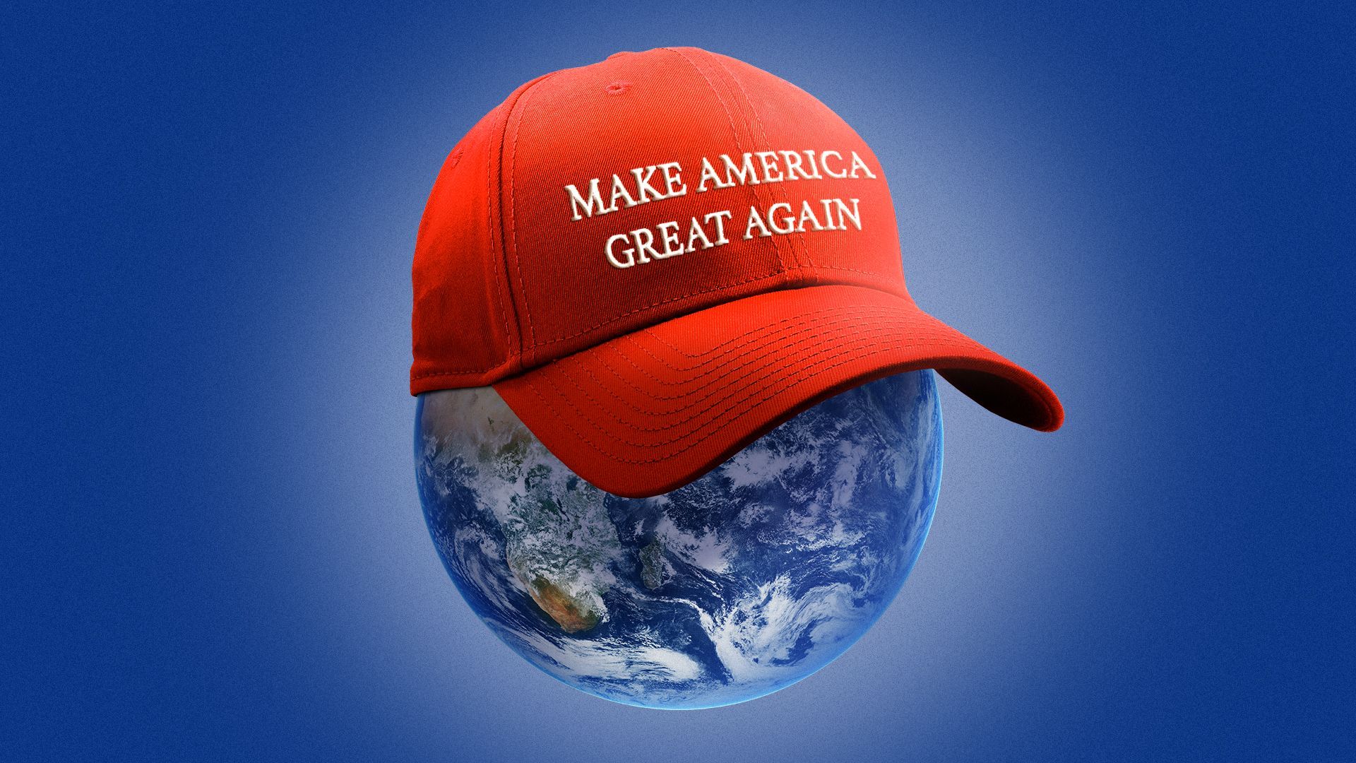 Illustration of a MAGA hat on a globe.