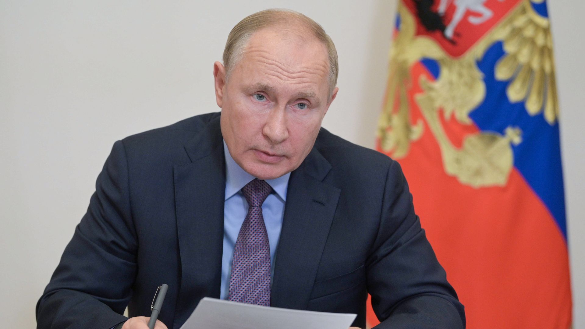 Vladimir Putin during a video conference in the Moscow region on Sept. 14.