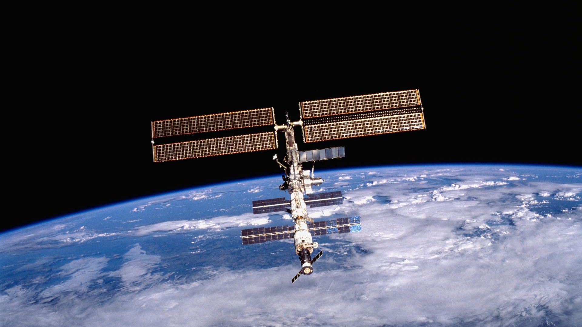An image of the International Space Station taken from the Space Shuttle Discovery during a 2001 mission.