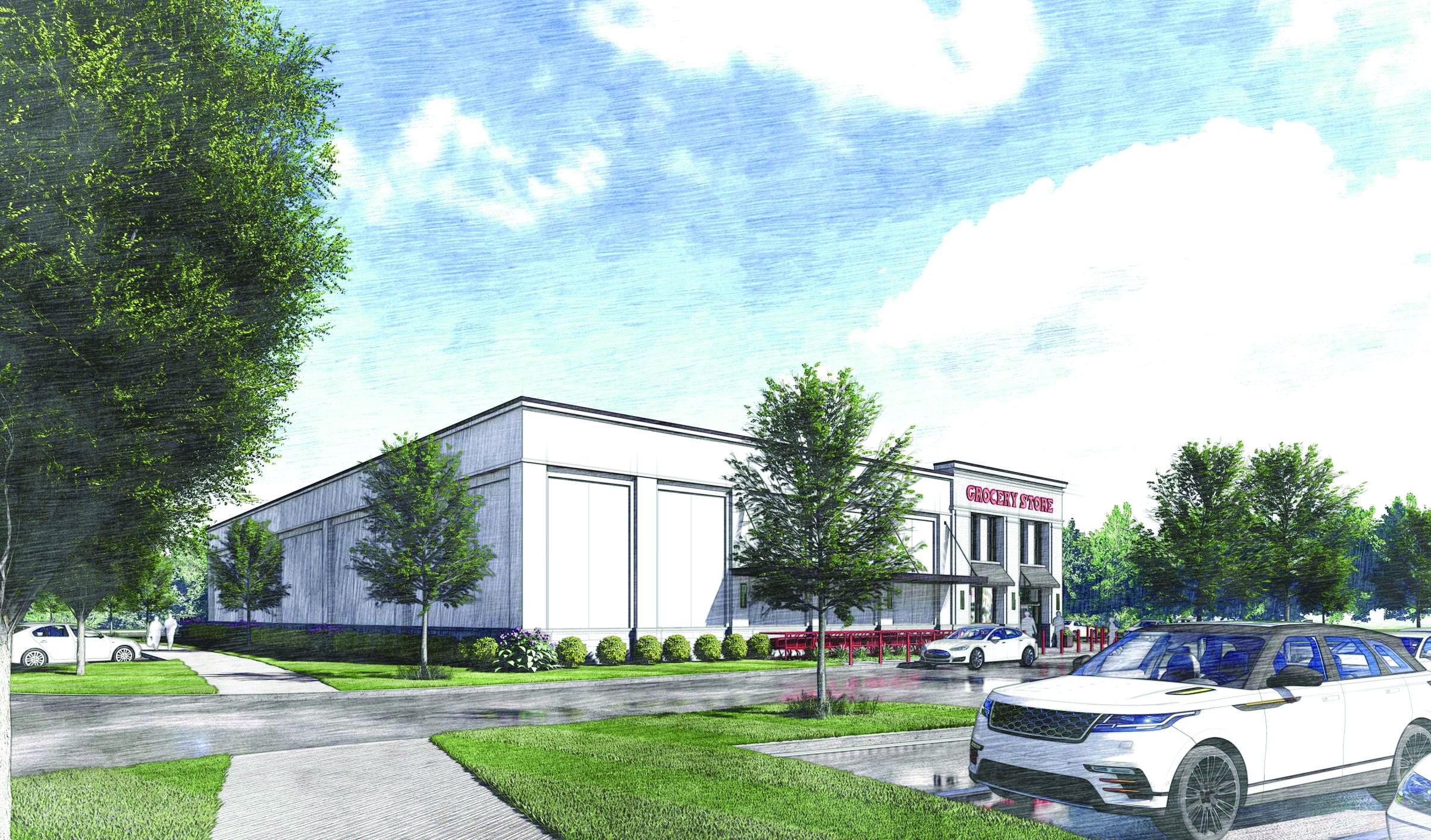 Rendering of a grocery store that looks like Trader Joe's