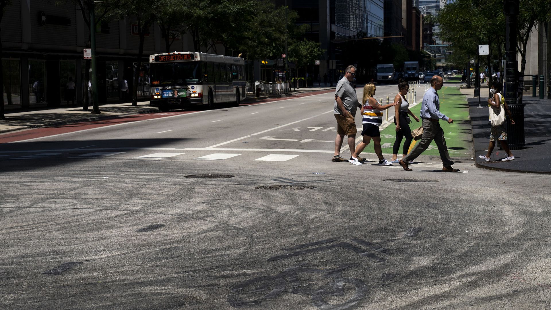 Marked up street downtown.