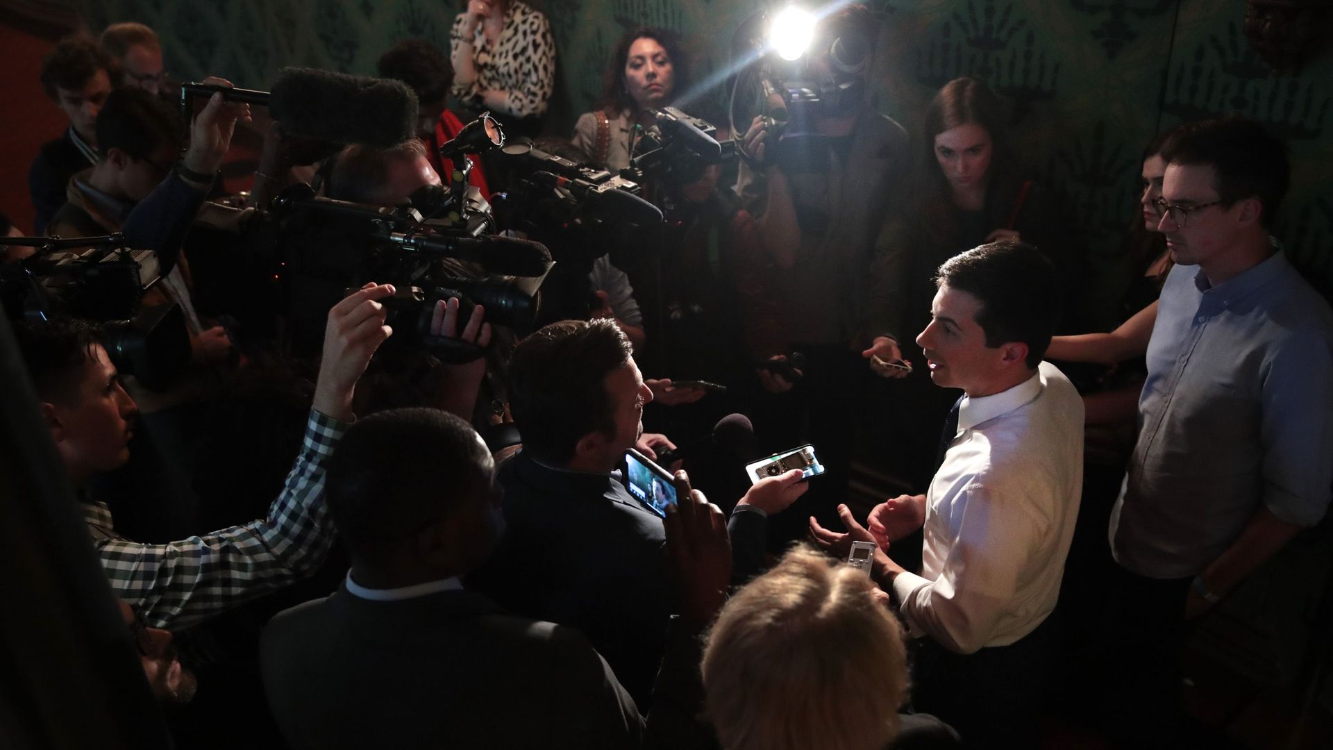 Pete Buttigieg fields questions after speaking at the University of Chicago on Oct. 18.