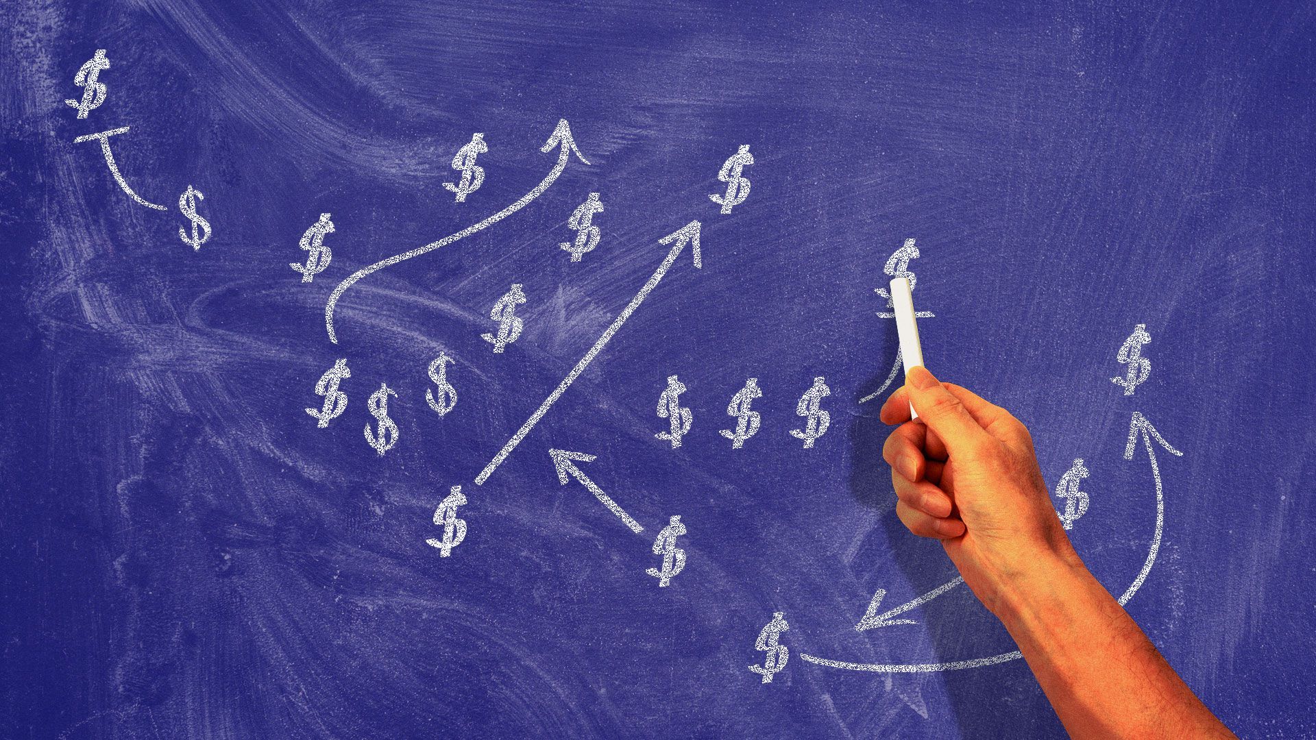 Illustration of a football sports play with dollar signs instead of X’s and O’s