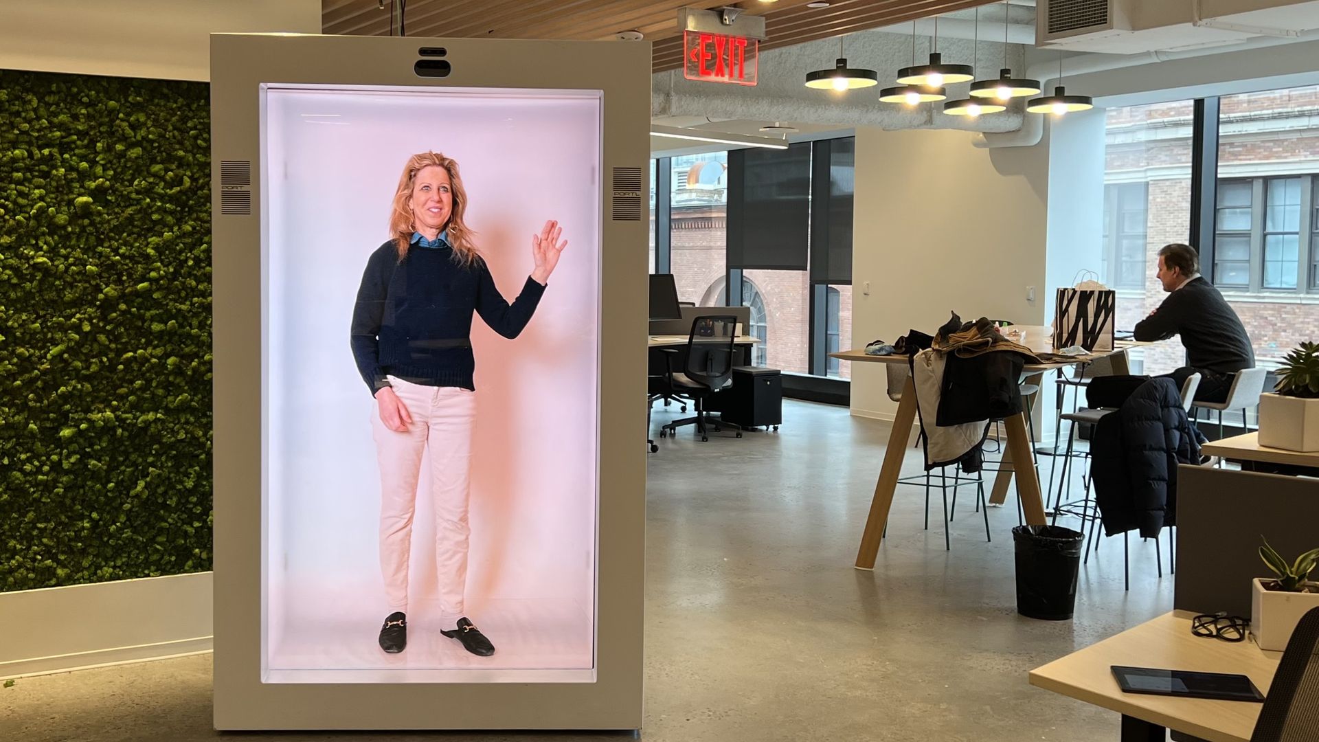 Author Jennifer Kingson inside the PORTL holoportation device