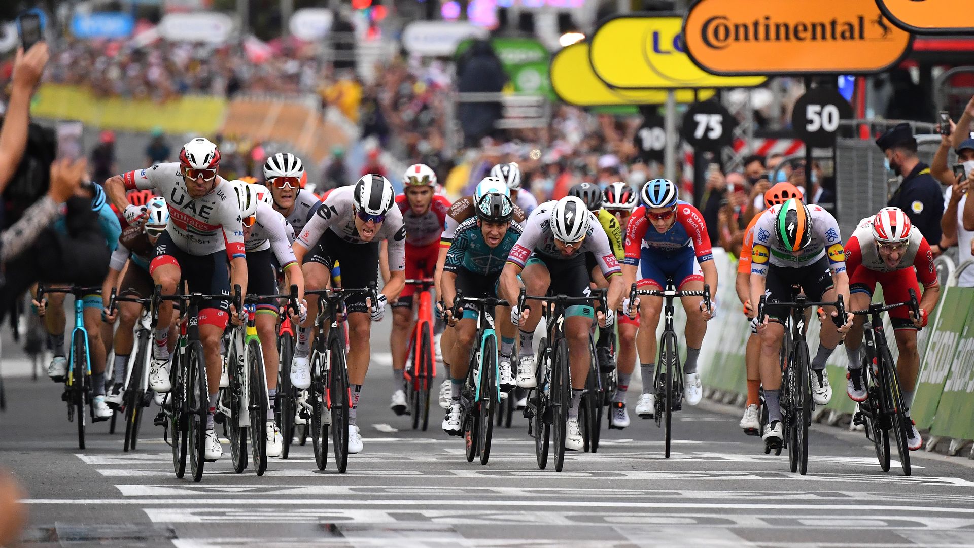 Cyclists during the 107th Tour de France 2020, Stage 1, on Aug. 29.