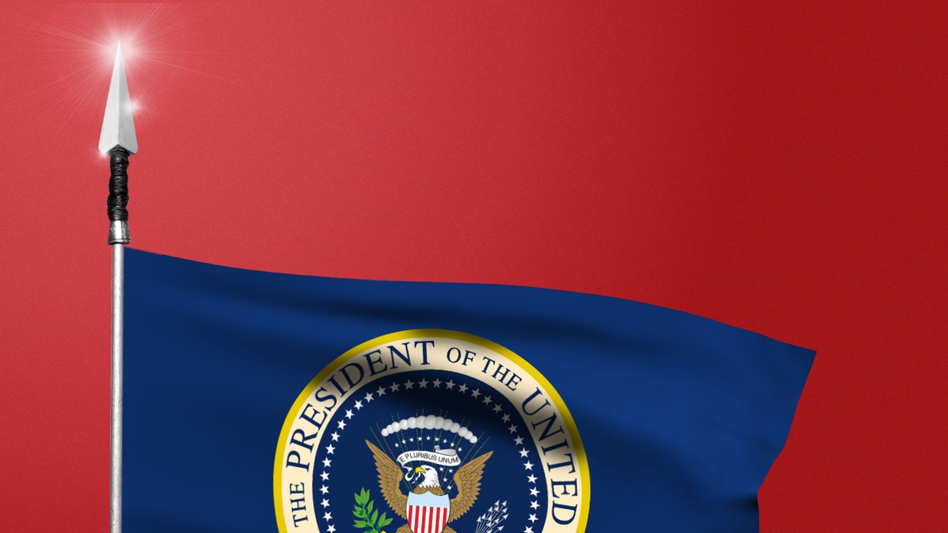 Illustration of the presidential seal on a flag, with the flag pole stylized as a sharp spear.