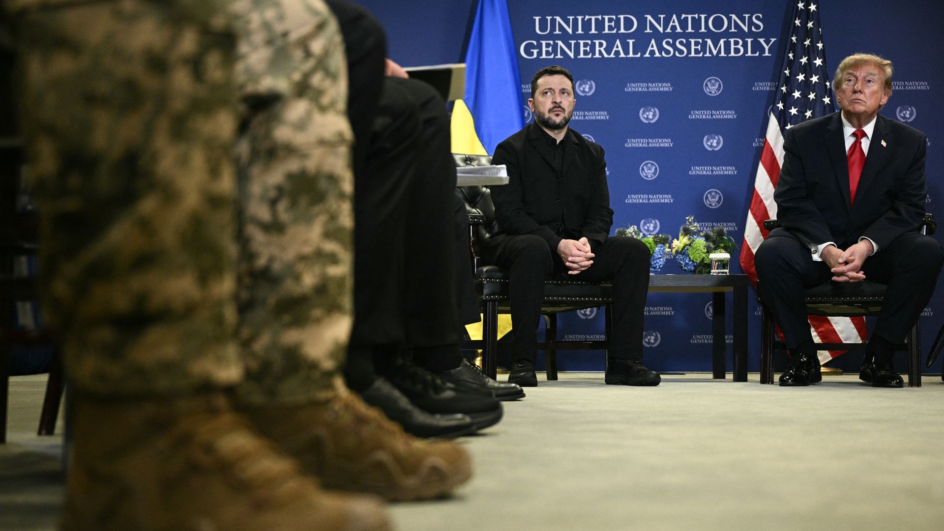 President Trump meets with Ukrainian President Volodymyr Zelensky on the sidelines of the United Nations General Assembly in New York on Tuesday.