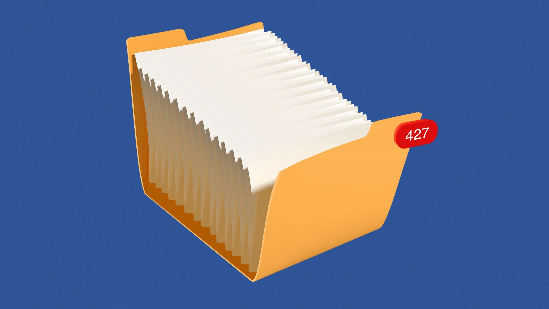 Illustration of a desktop folder icon filled with paper and a notification badge that reads 427.