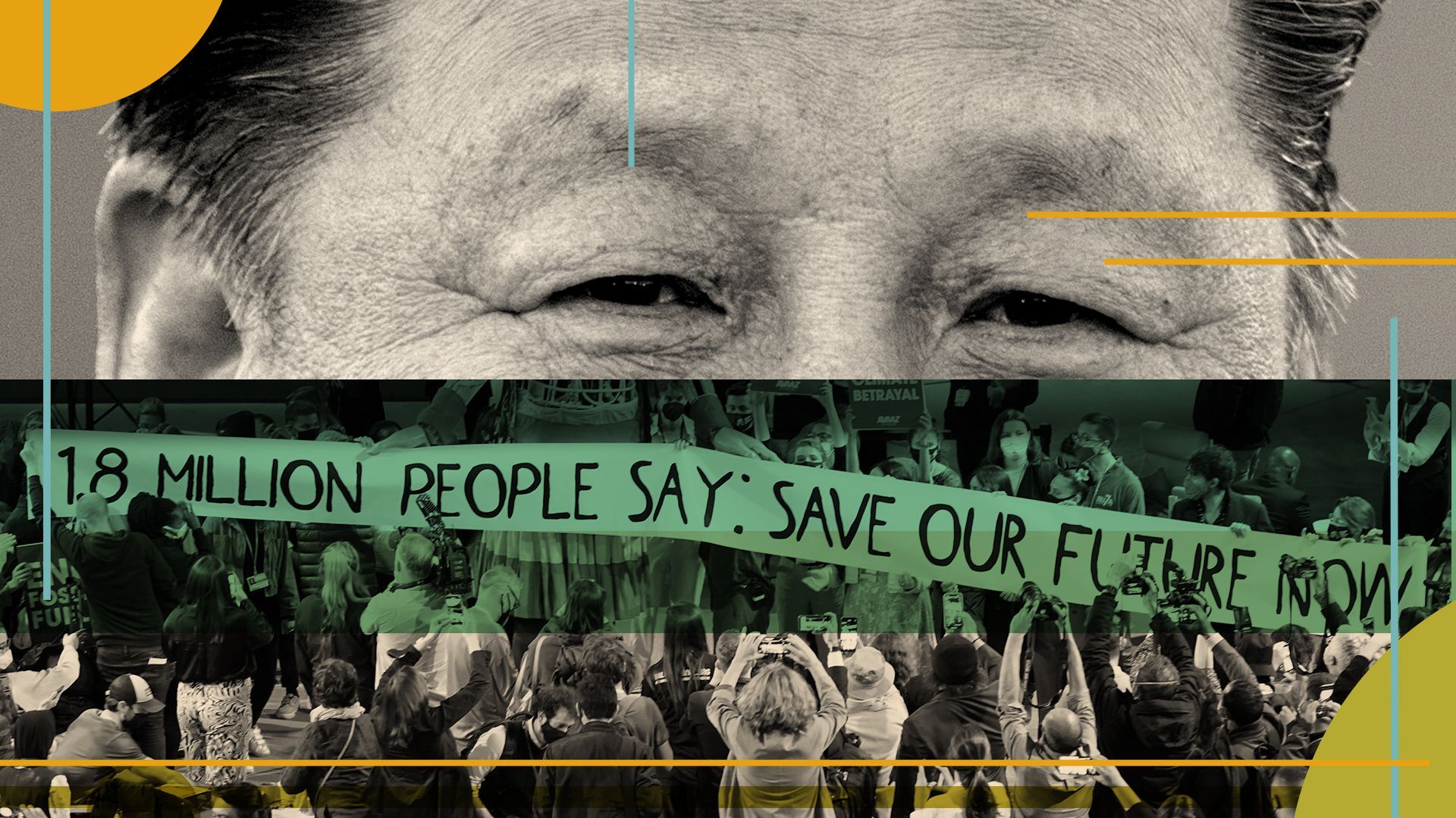 Photo illustration of President Xi Jinping and a COP26 protest.