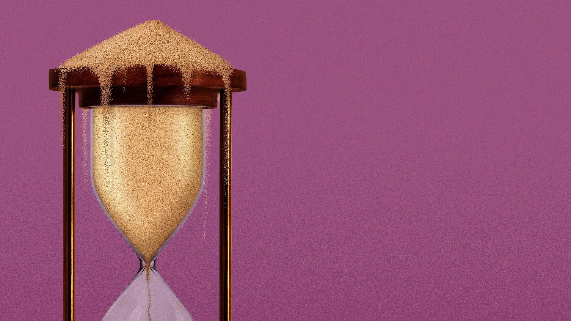 Illustration of an hourglass overflowing with sand.