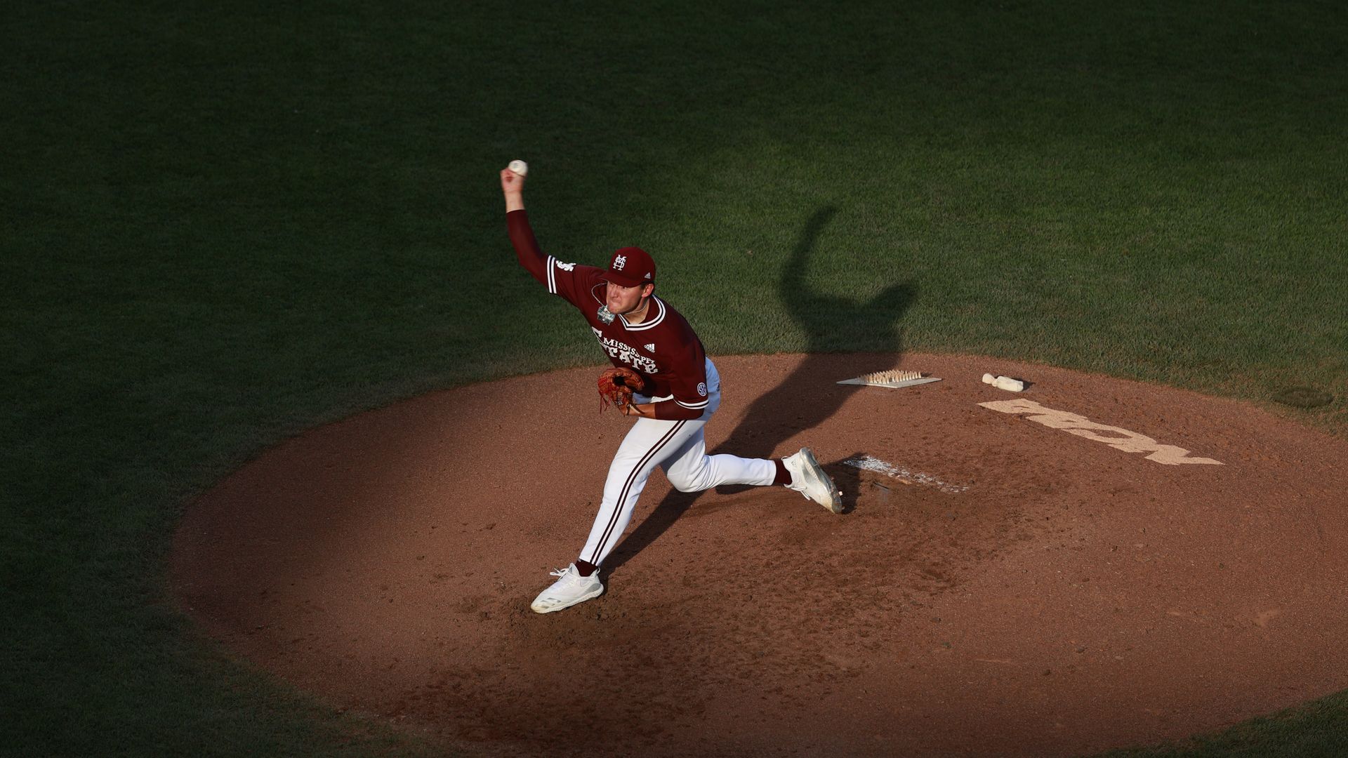 Will Bednar of the Mississippi St. Bulldogs pitches against the Vanderbilt Commodores during the Division I Men's Baseball Championship in June 2021.