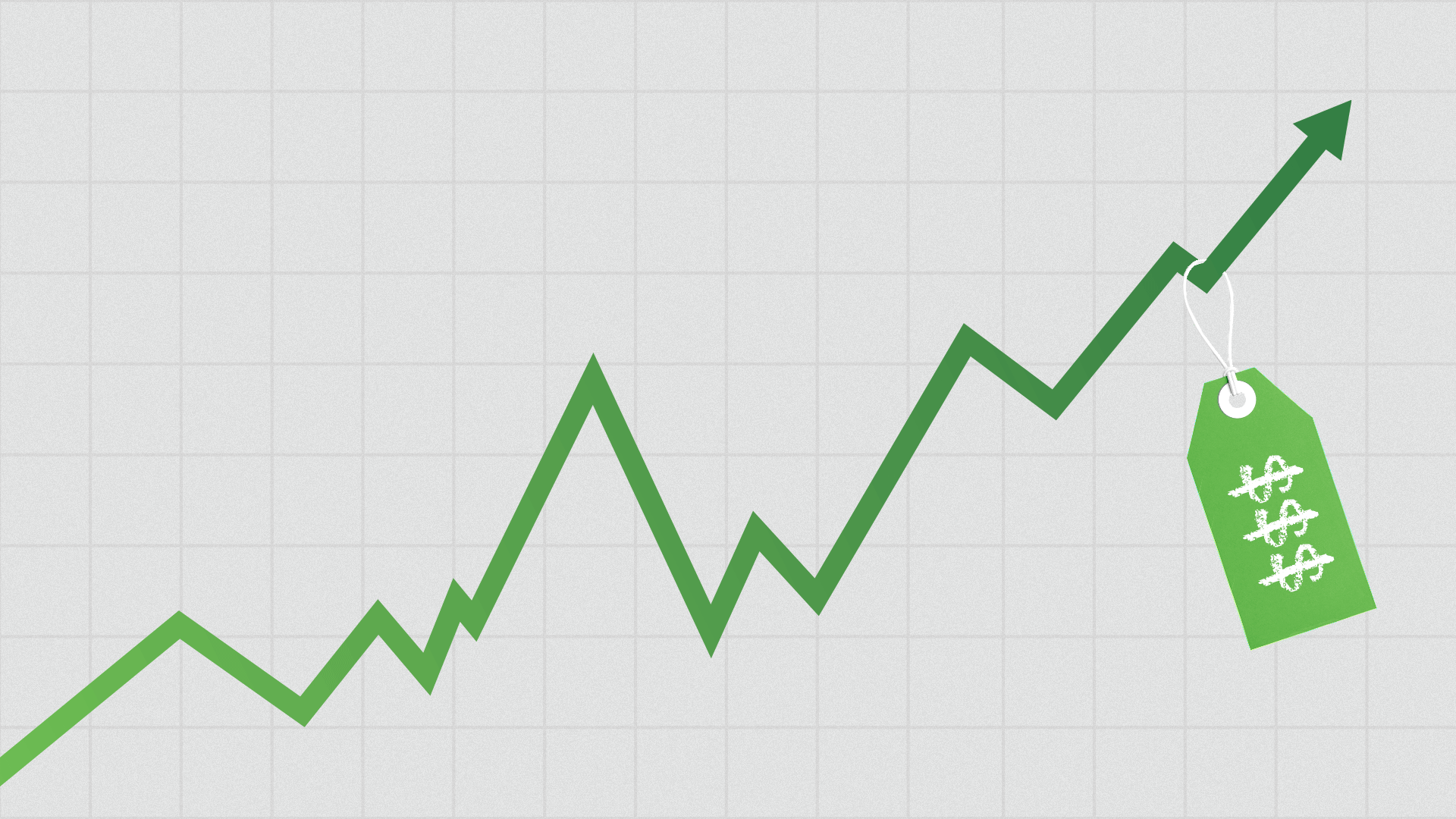 Illustration of an upward market trend line with a price tag.