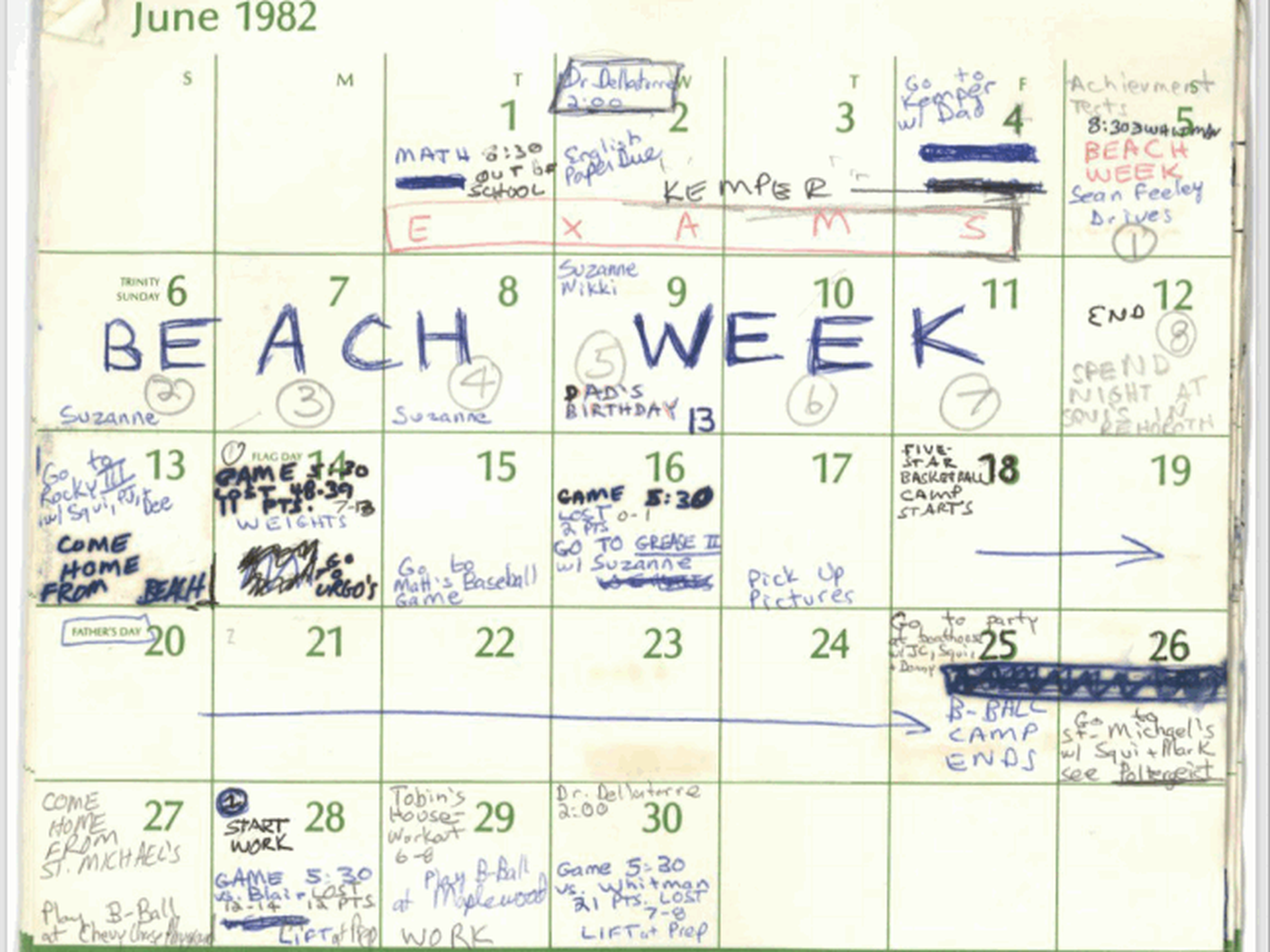 シャネルズ　the Chanels 1982 カレンダー Read Brett Kavanaugh's summer 1982 calendar