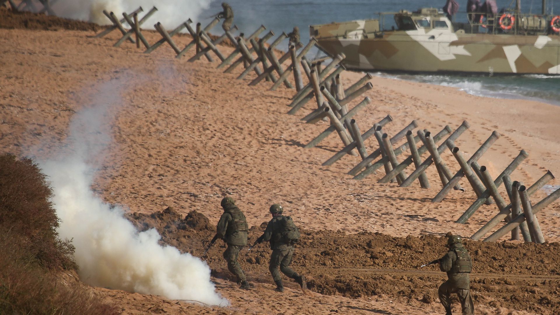 Russian troops take part in an amphibious landing exercise in Crimea last month.
