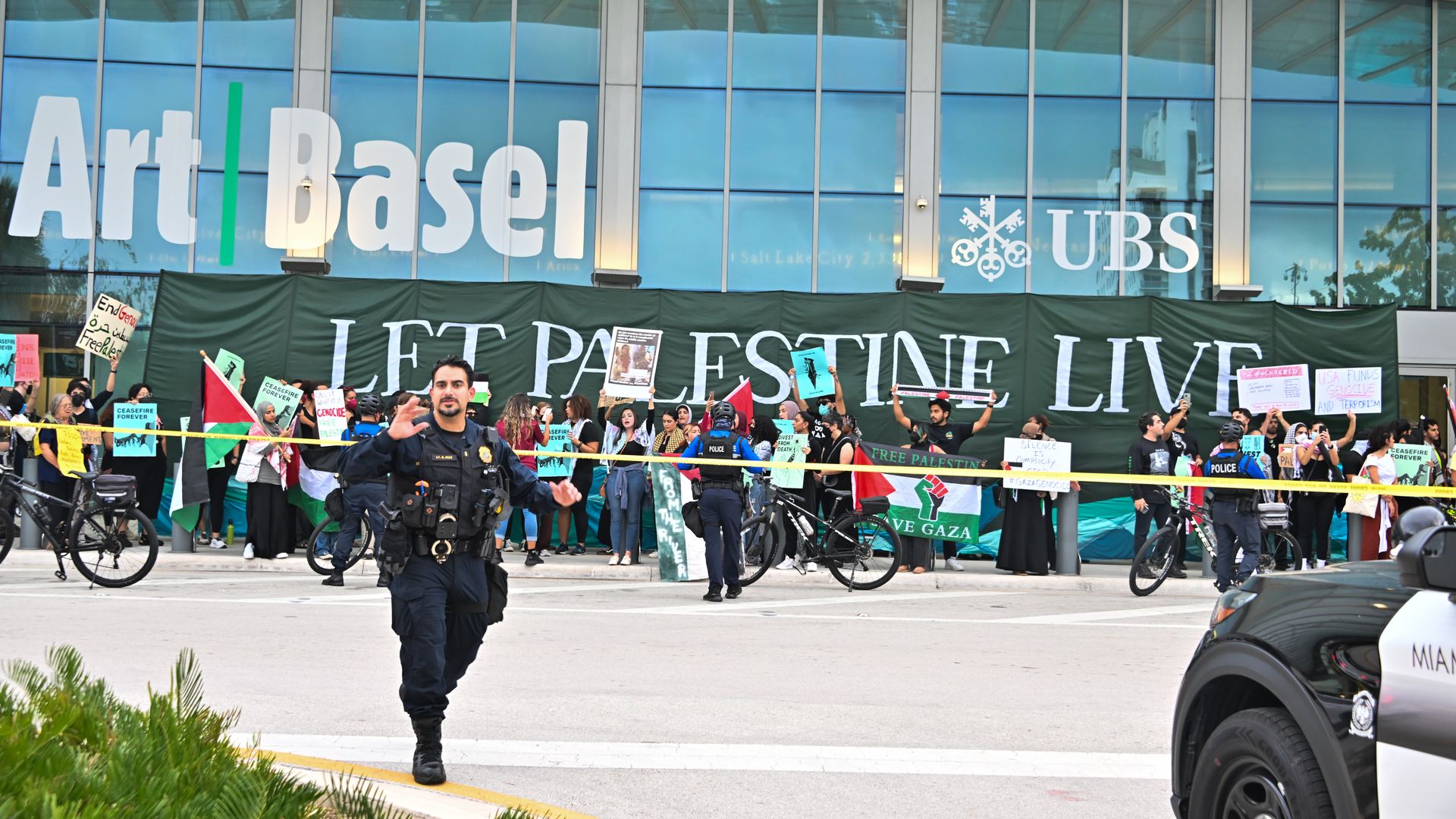 A group of pro-Palestine demonstrators during Art Basel.   