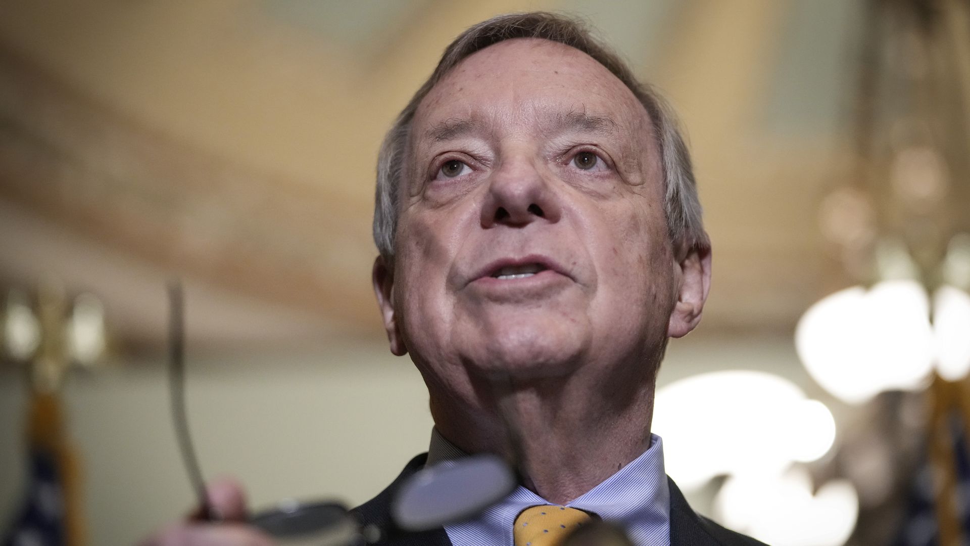  Sen. Dick Durbin speaks to reporters at the U.S. Capitol May 24. 