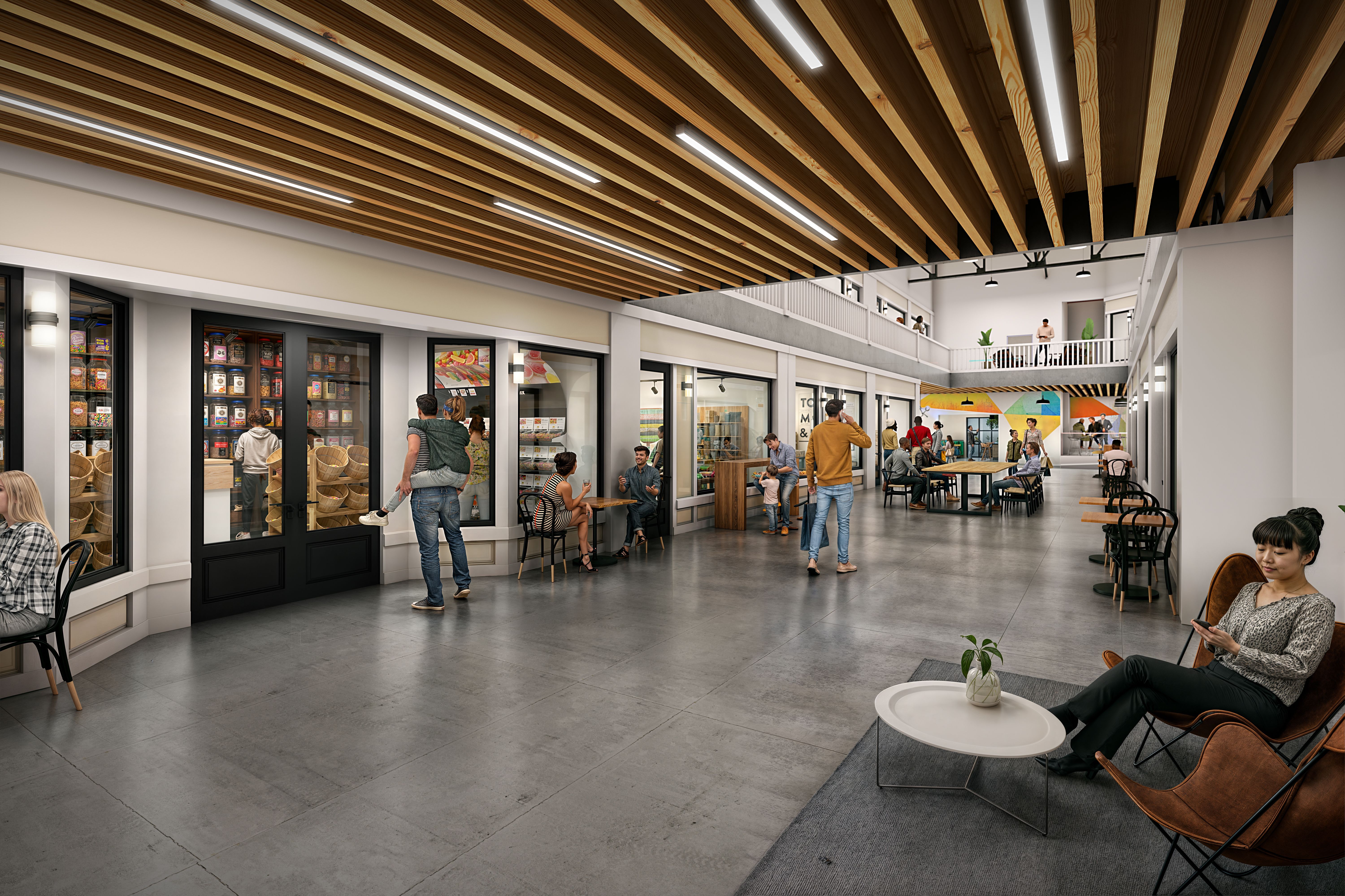 Rendering of first floor entrance into shopping arcade