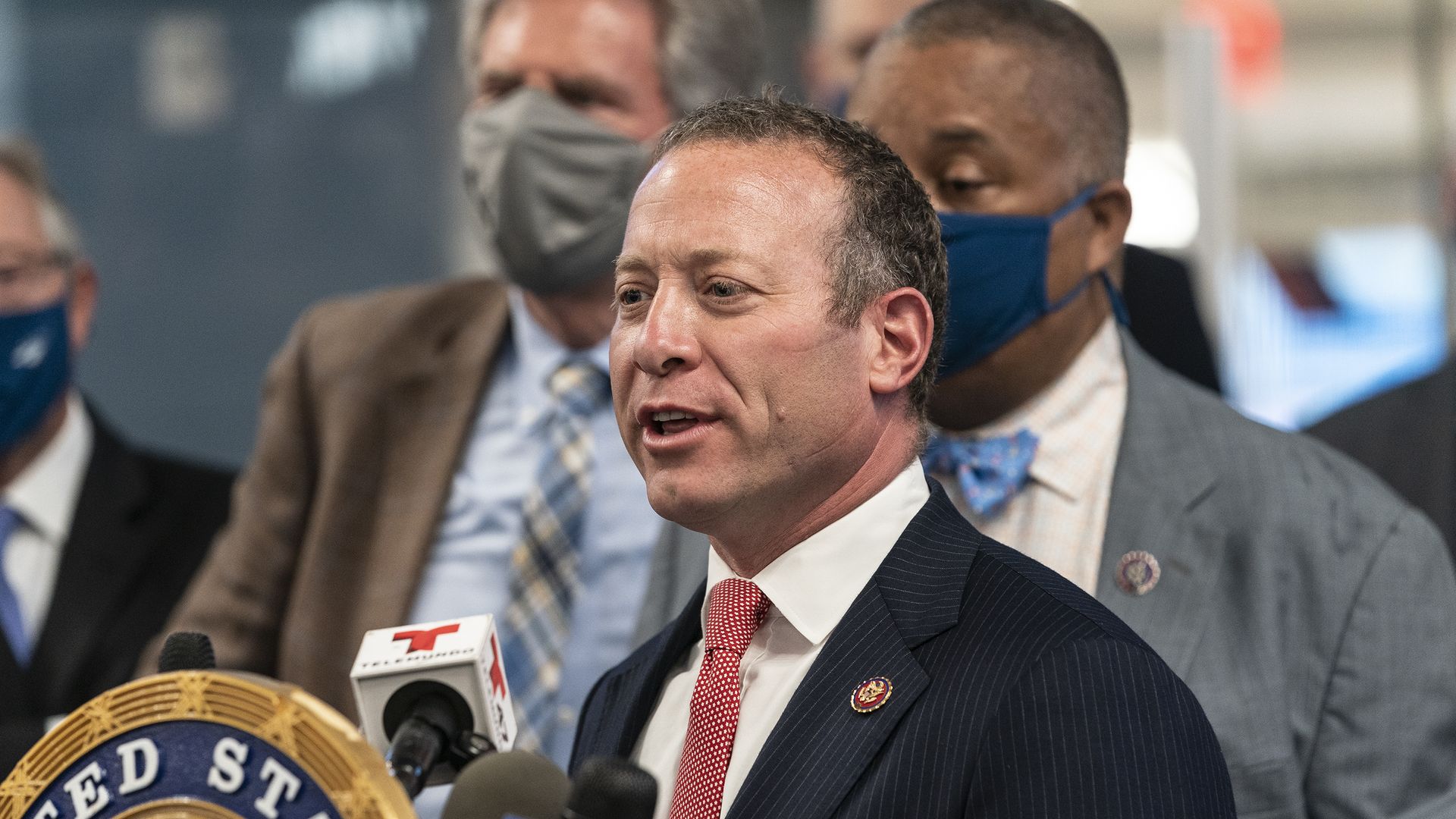 Congressman Joshua Gottheimer speaks at press conference...