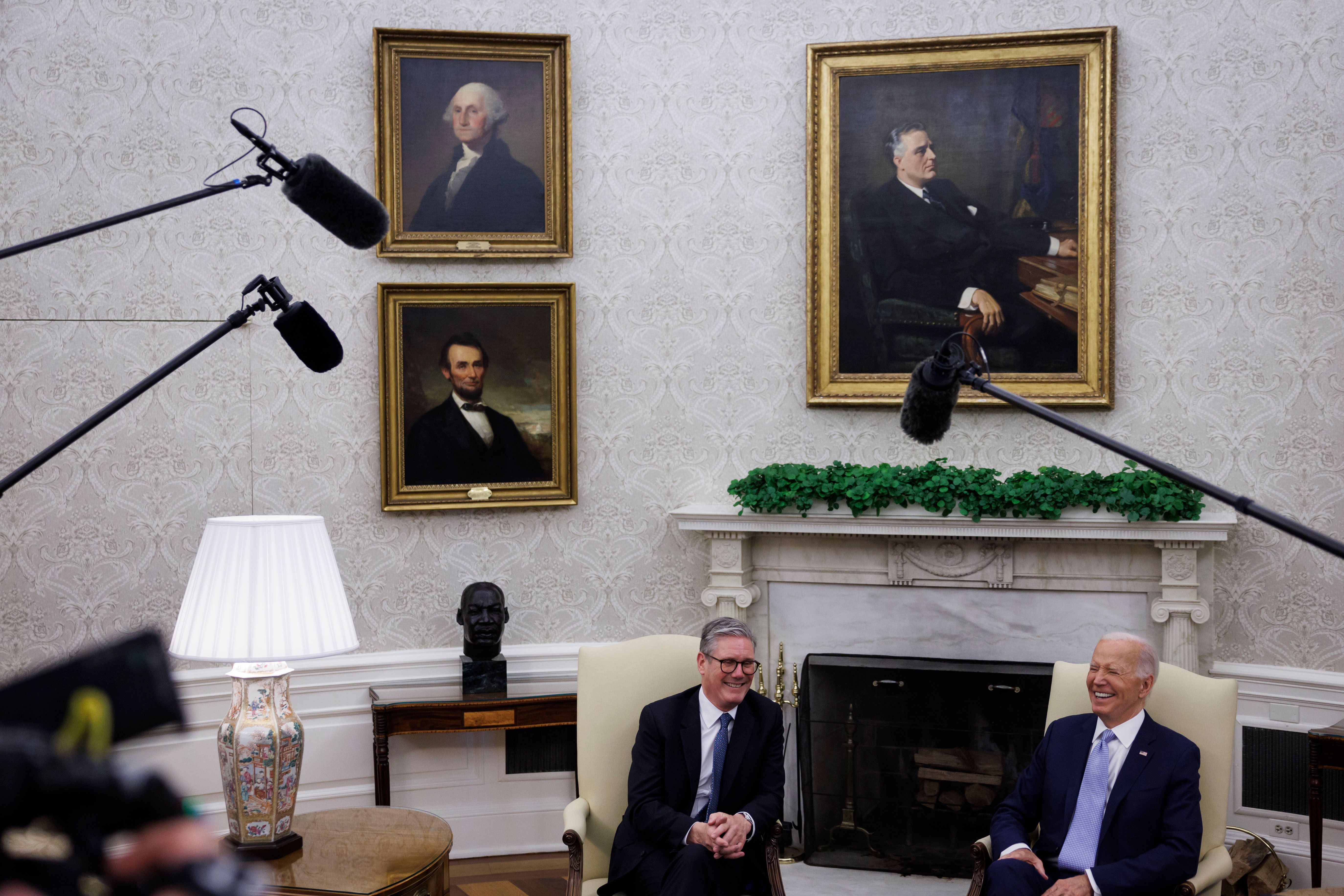 President Biden and new U.K. Prime Minister Keir Starmer during an Oval Office meeting yesterday.