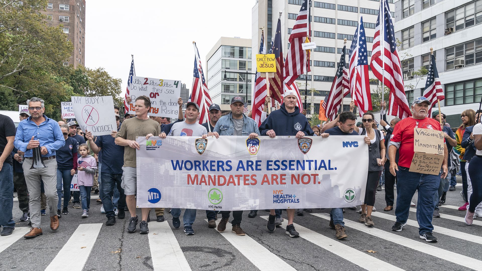 Essential workers rallying against the vaccine mandate