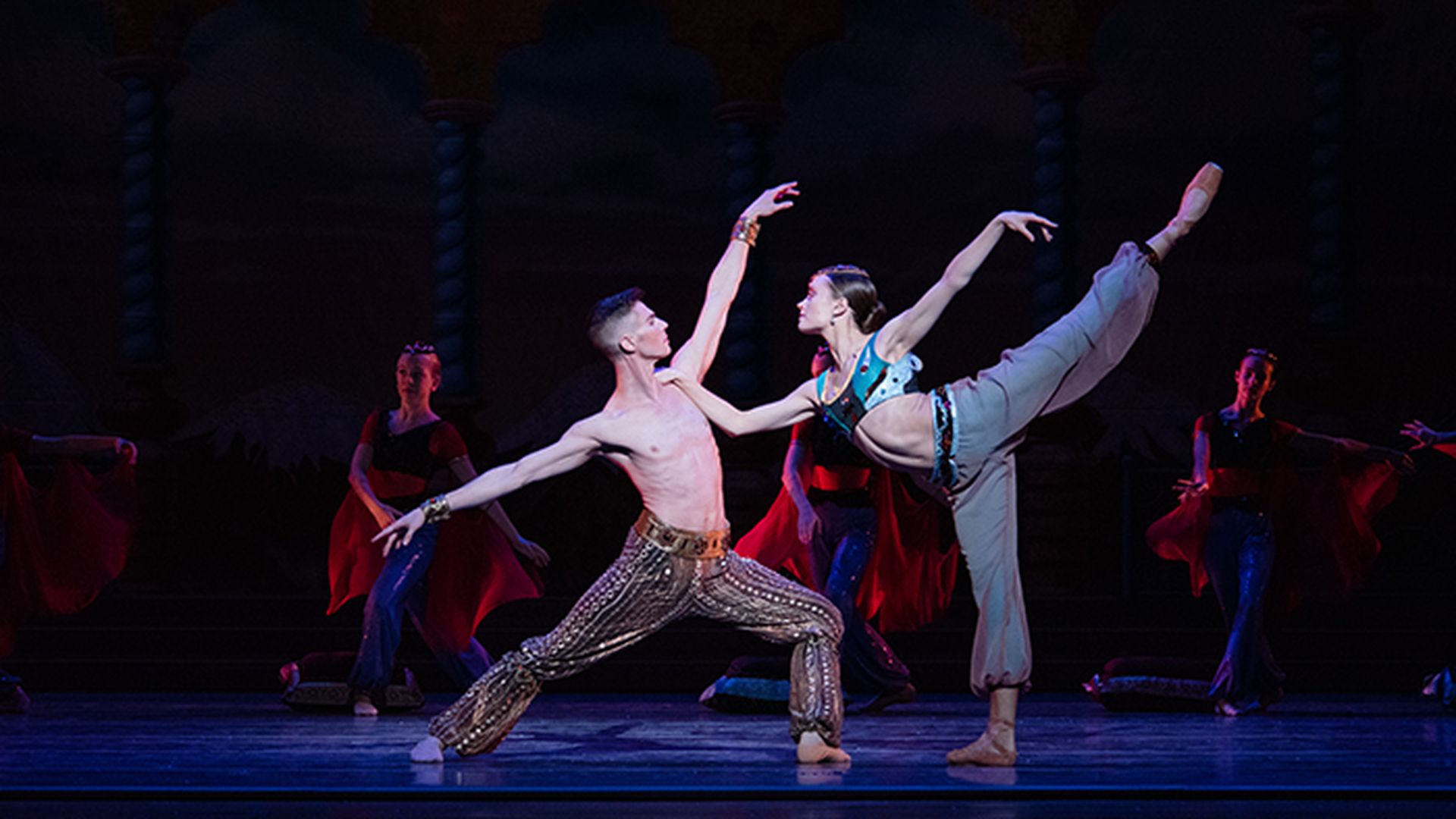 Amelia Sturt-Dilley and Colby Foss perform Arabian in Charlotte Ballet's "Nutcracker." Photo: Taylor-Jones