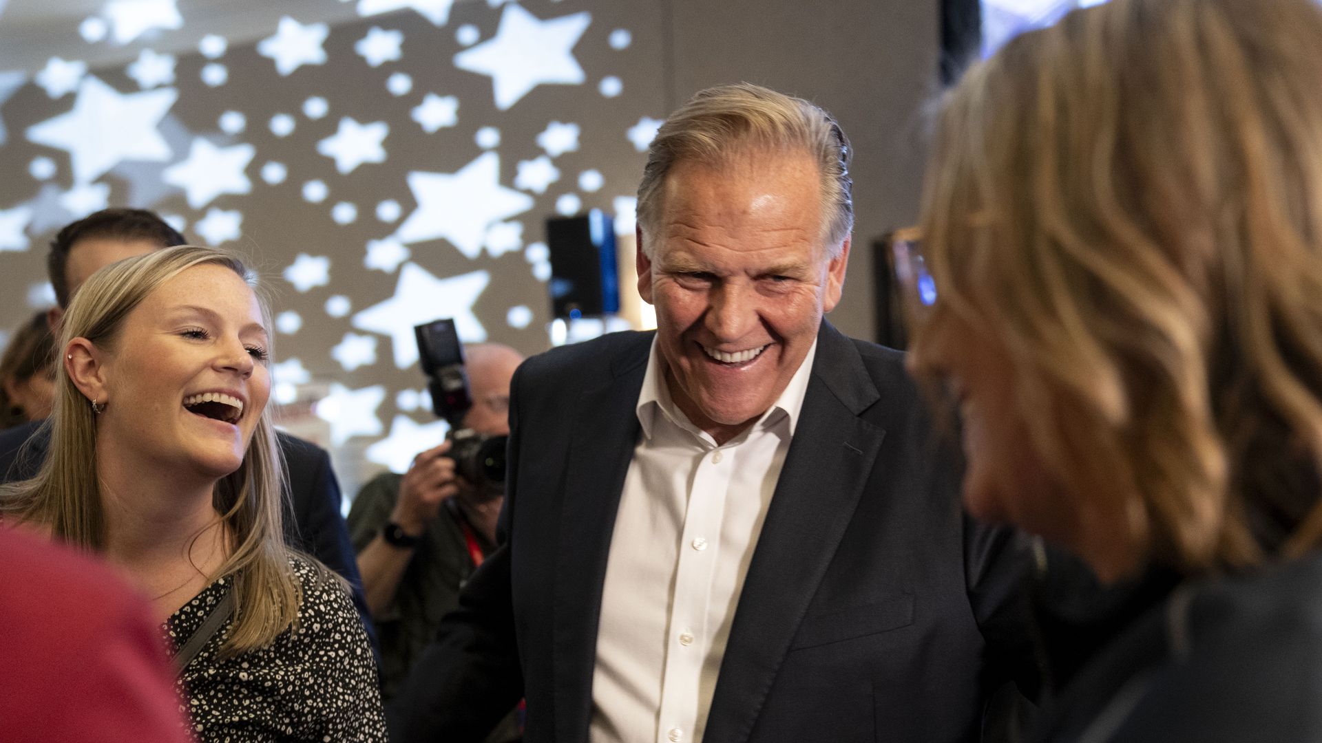 Republican U.S. Senate candidate Mike Rogers greets supporters at his election watch party in 2024 